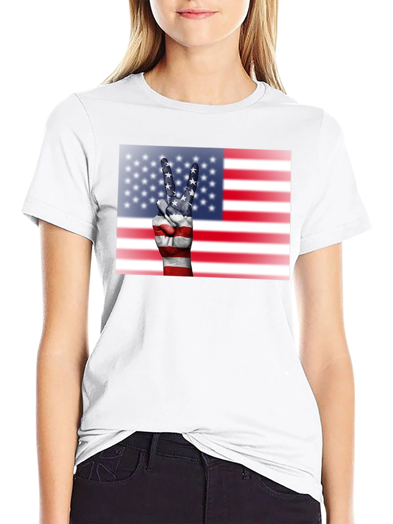 USA Flag Peace Sign Graphic Tee - 9