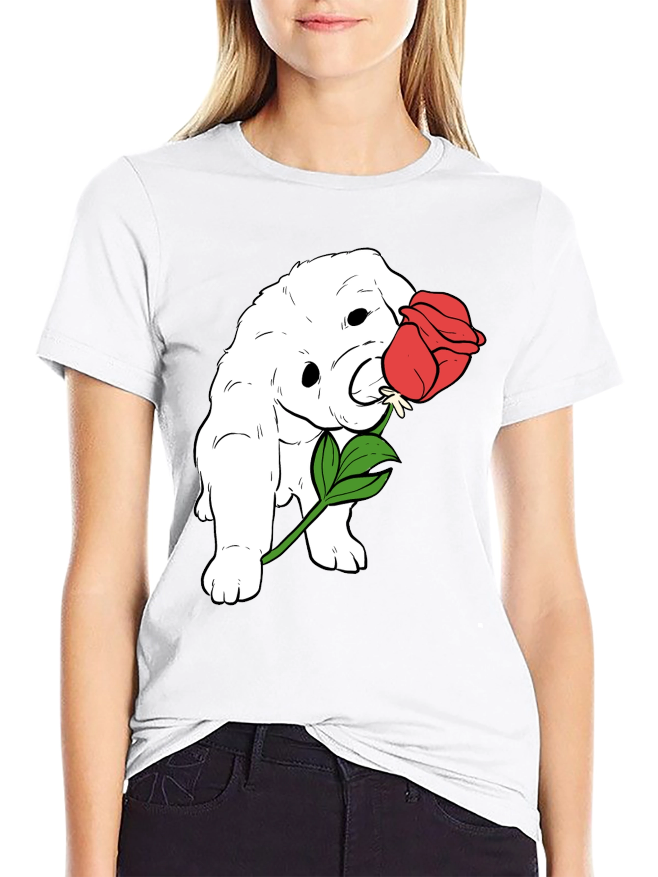 Black Dog with Rose Graphic T-Shirt view 9