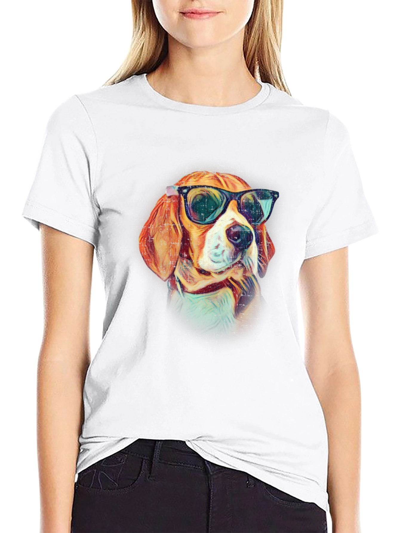 Black Cool Dog T-Shirt - Beagle with Sunglasses view 9