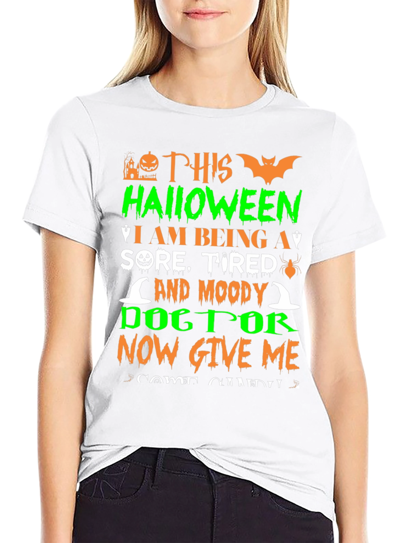 Black Funny Halloween T-Shirt - Sore, Tired & Moody Doctor view 9