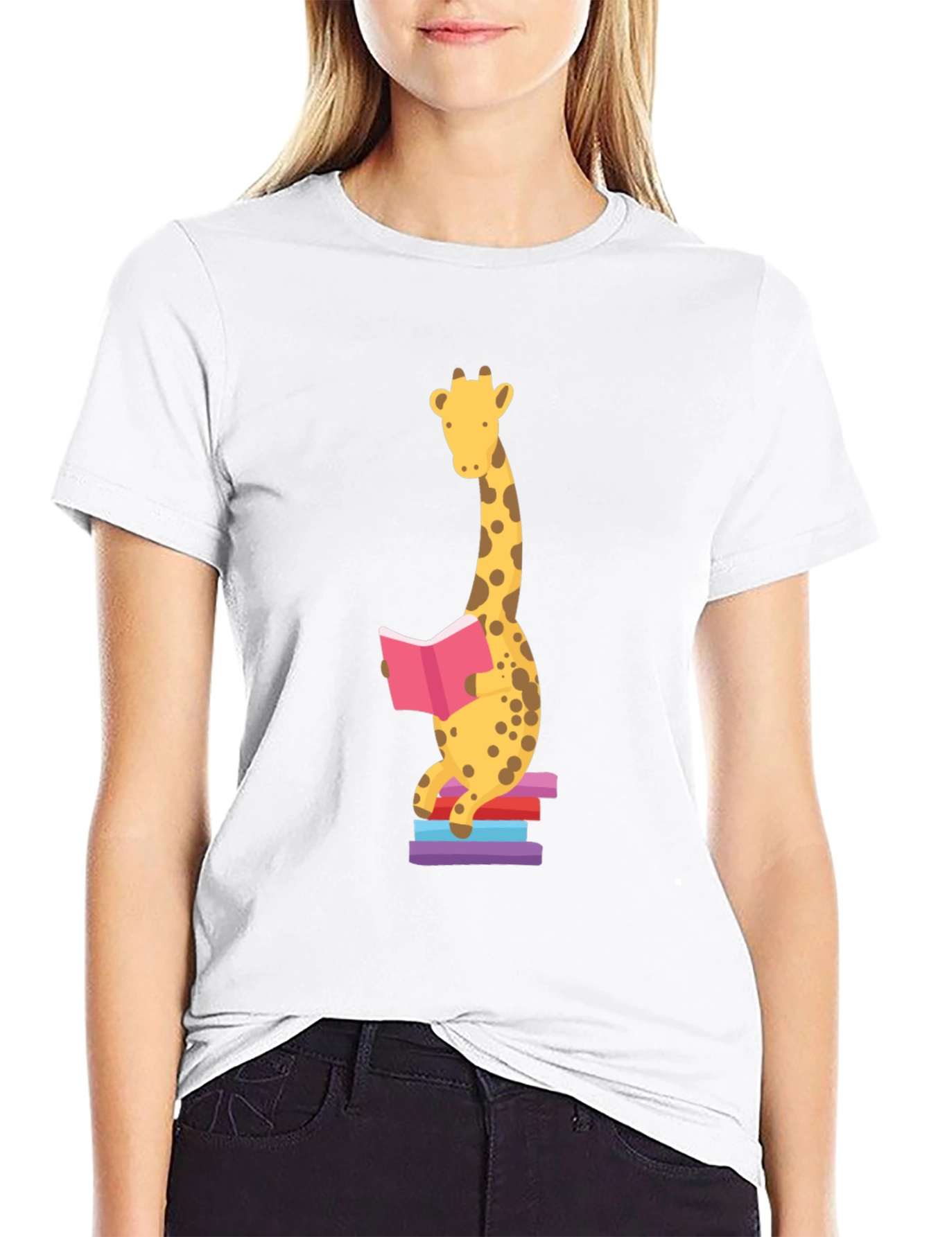 Black Reading Giraffe Graphic Tee - Soft Cotton Blend view 9