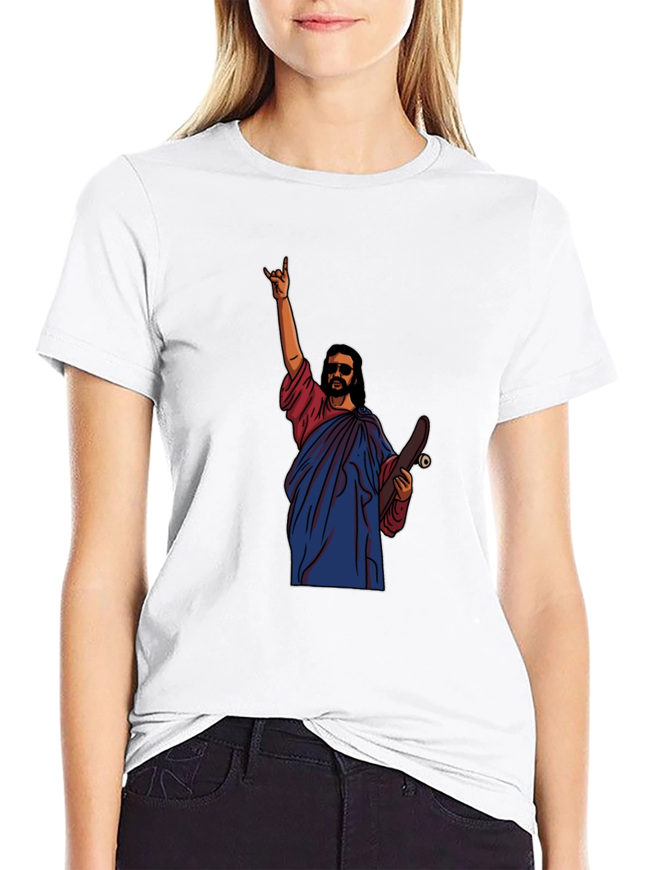 Black Skateboarding Jesus T-Shirt - Religious Humor view 9