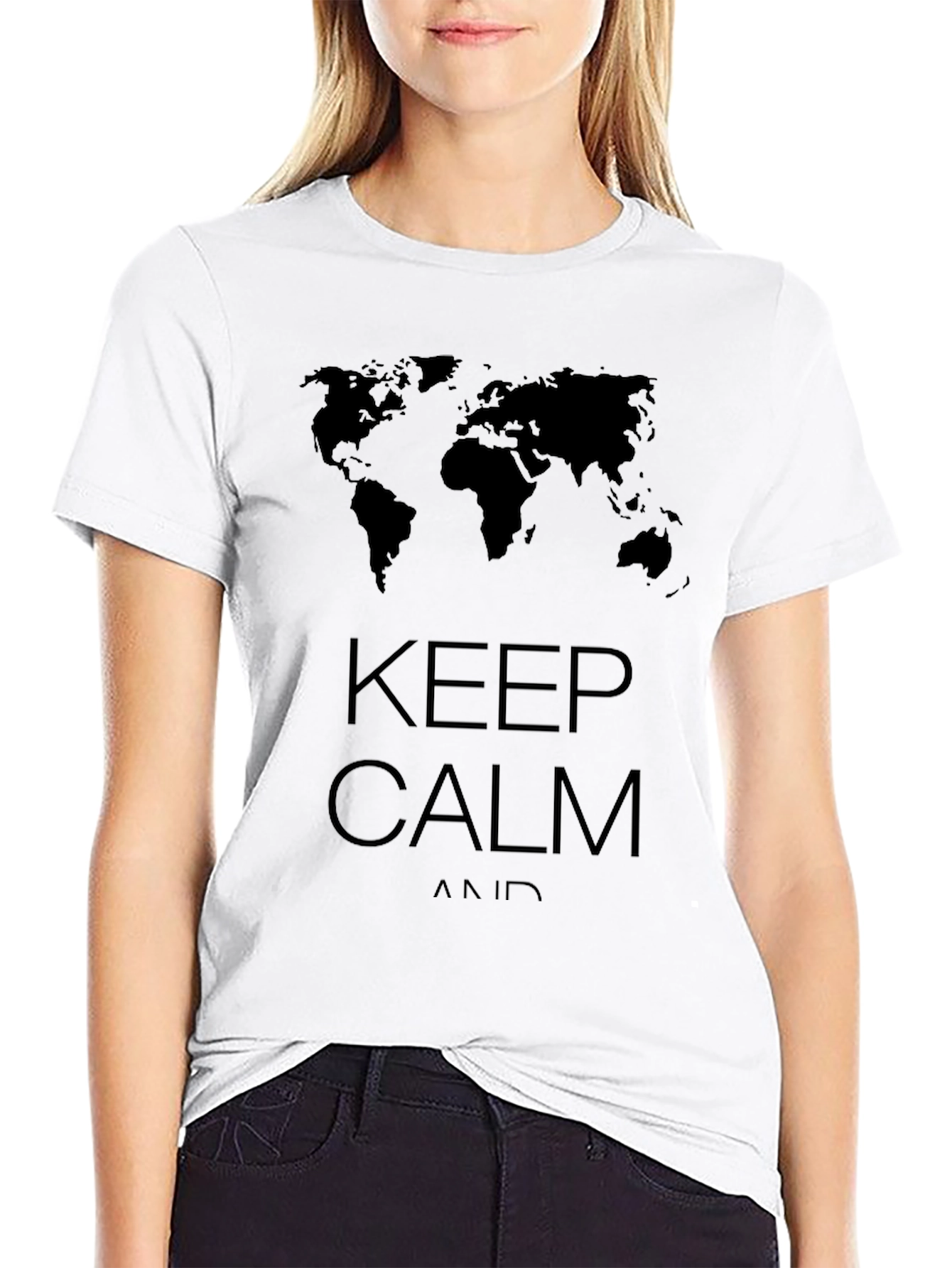 Black Keep Calm World Map Graphic Black T-Shirt view 9