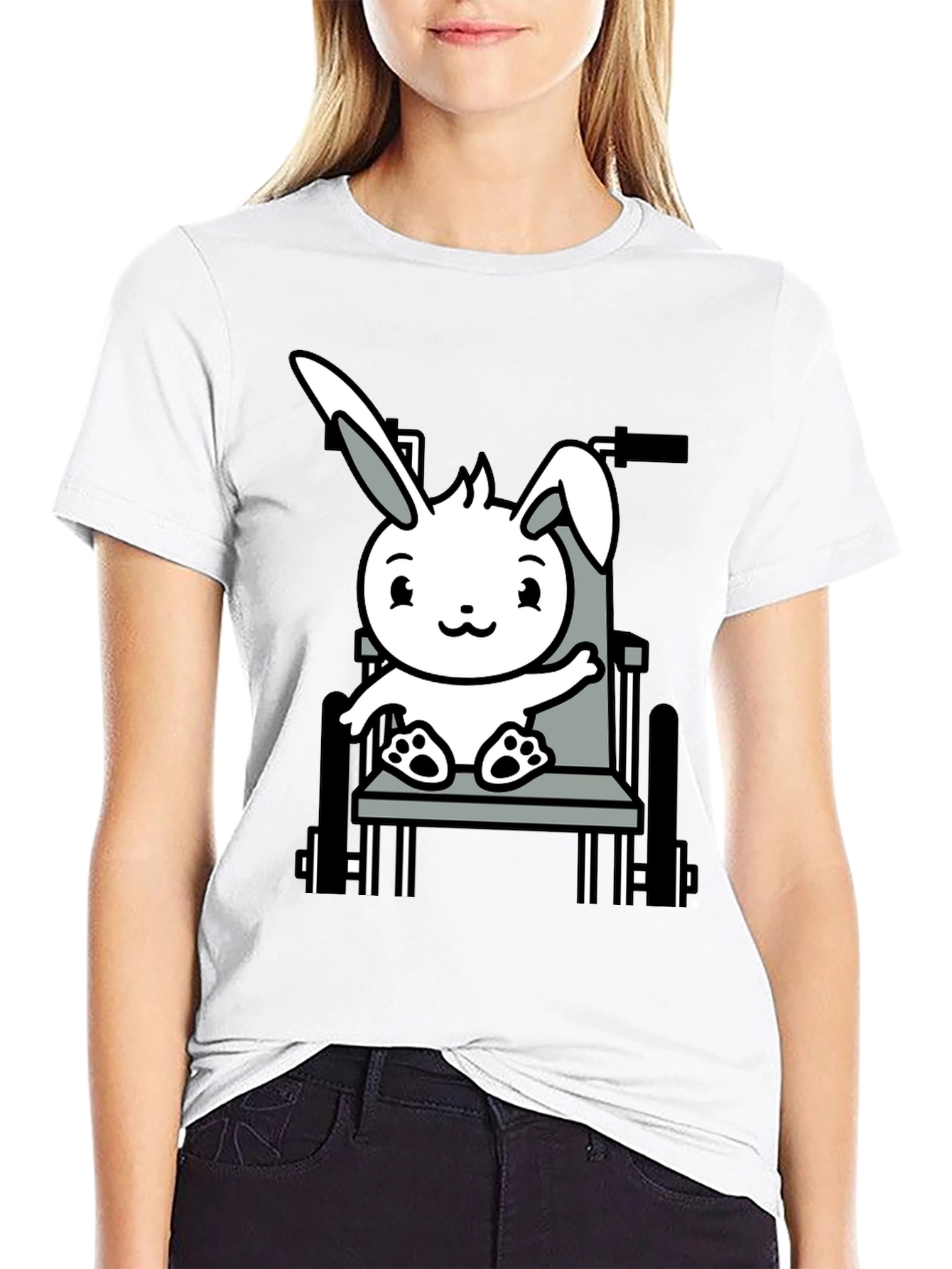 Black Bunny Wheelchair T-Shirt: Adorable Animal Graphic Tee view 9