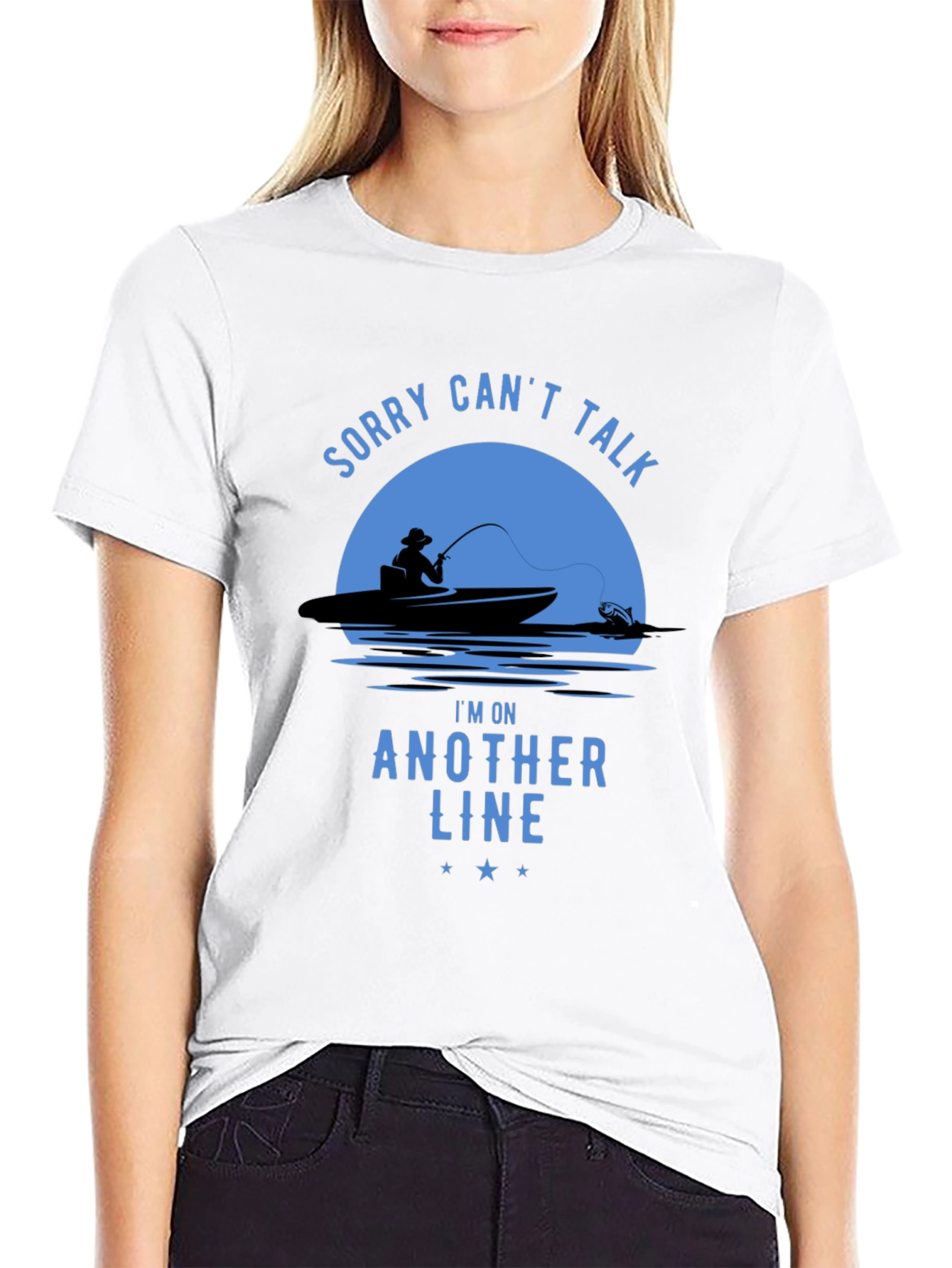 Black Fishing T-Shirt - Sorry Can't Talk, Fisherman Tee view 9
