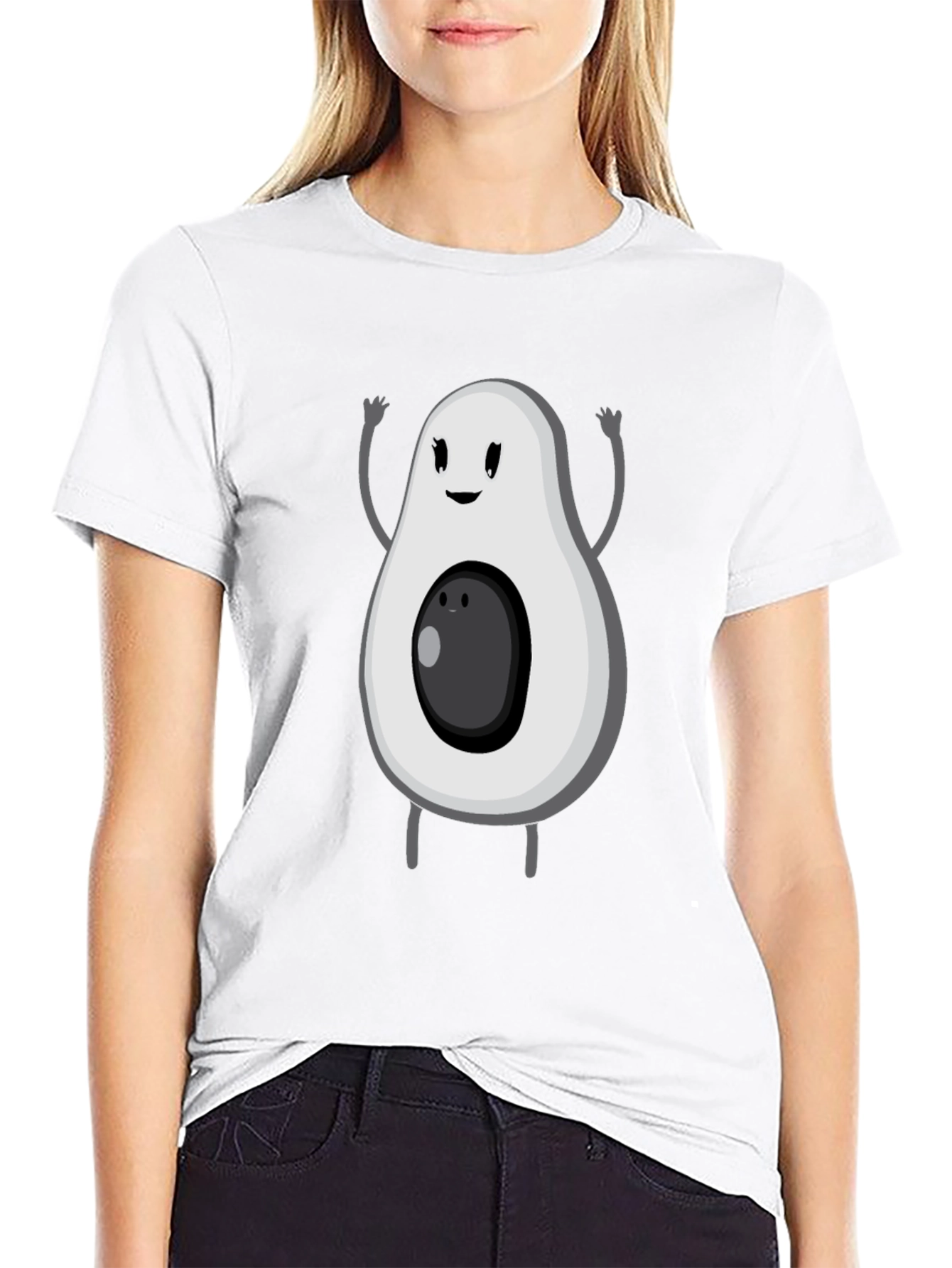 Black Funny Avocado Cartoon Graphic Tee - Black T-Shirt view 9