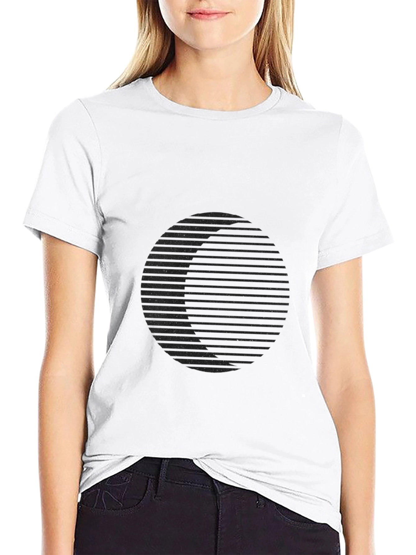 Black Abstract Circle Graphic Tee - Black Cotton Blend view 9