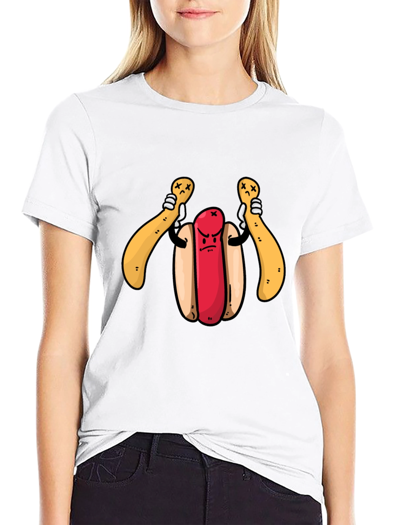 Black Funny Hotdog T-Shirt - Angry Dog view 9