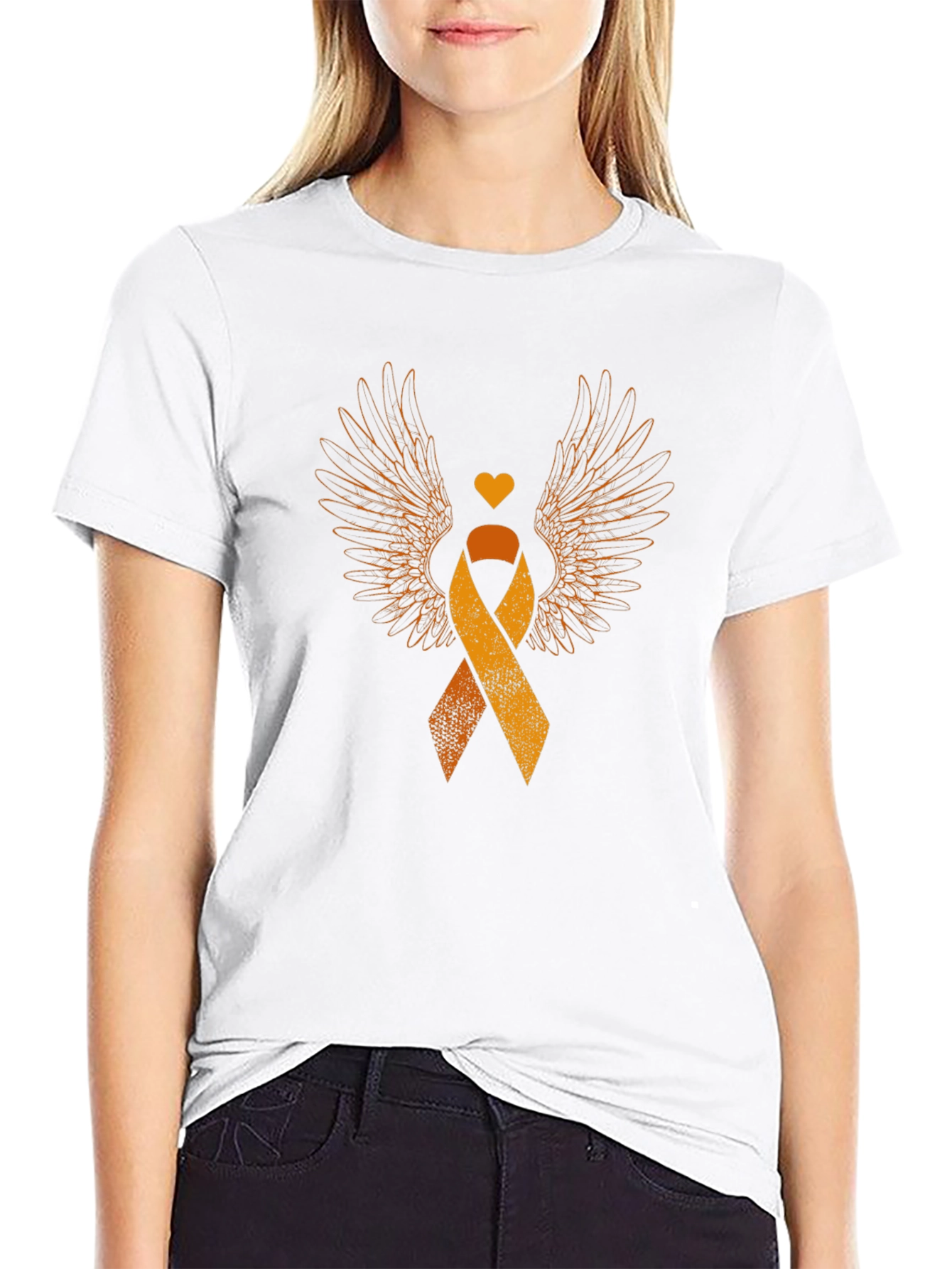 Black Orange Ribbon Wings Awareness T-Shirt view 9