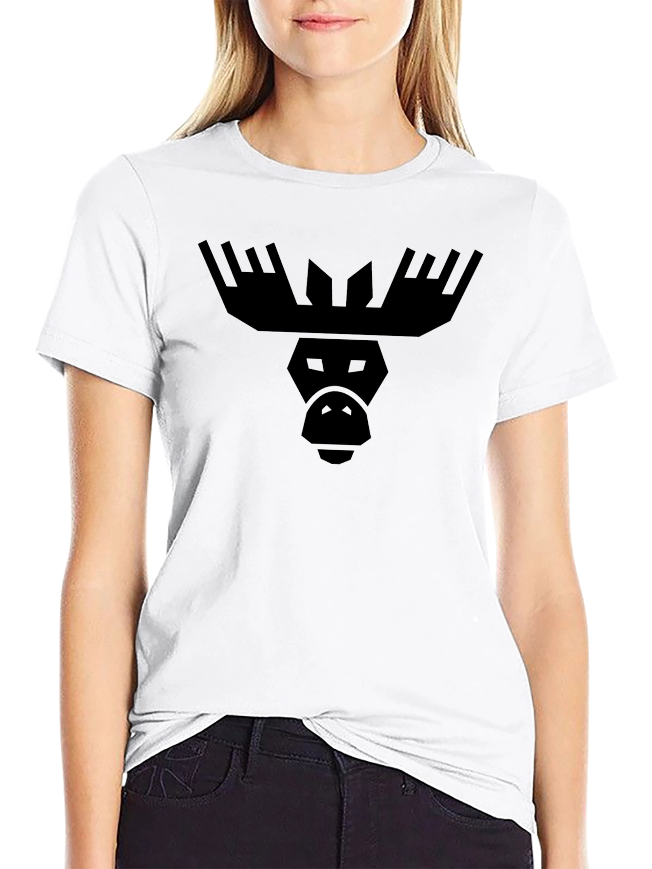 Black Geometric Moose Graphic Tee - Cool Animal Print view 9