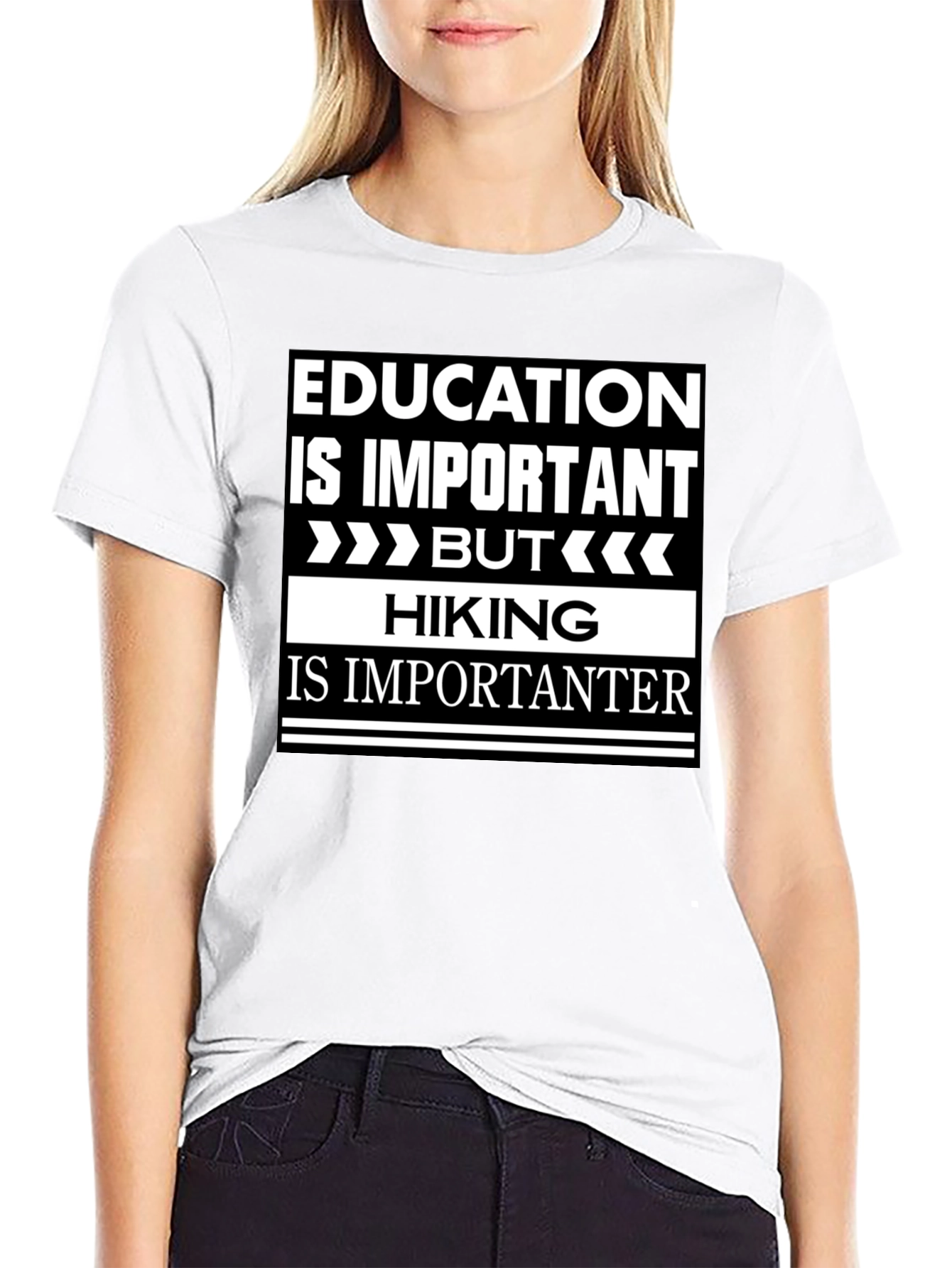 Black Funny Hiking T-Shirt - Education vs. Hiking Humor view 9