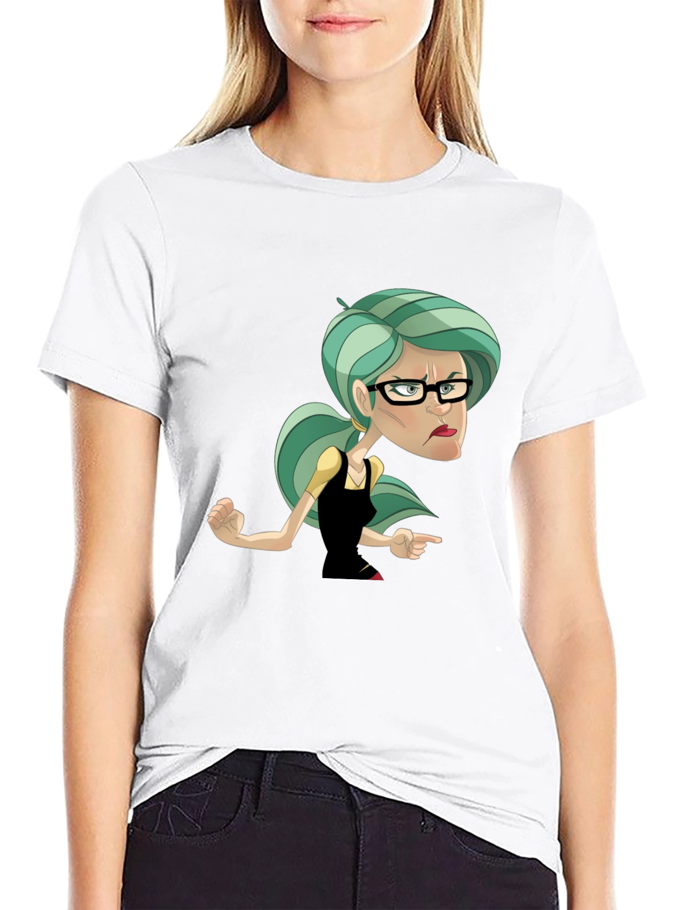 Black Sassy Cartoon Woman Graphic T-Shirt view 9