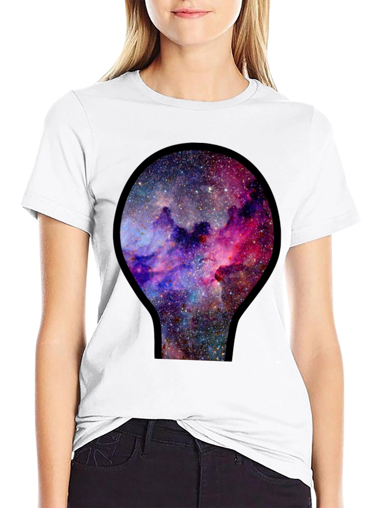 Black Galaxy Nebula Print Black T-Shirt view 9