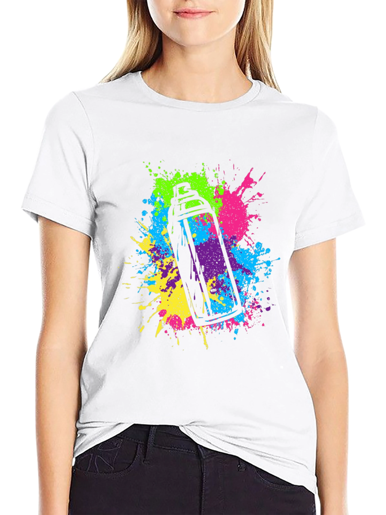 Black Colorful Spray Paint Graphic T-Shirt view 9