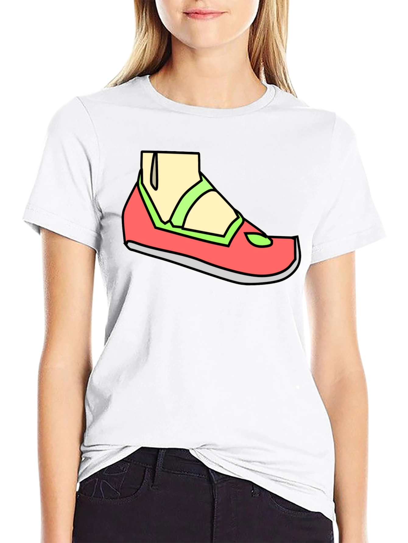 Black Cartoon Shoe T-Shirt - Casual Black Tee view 9