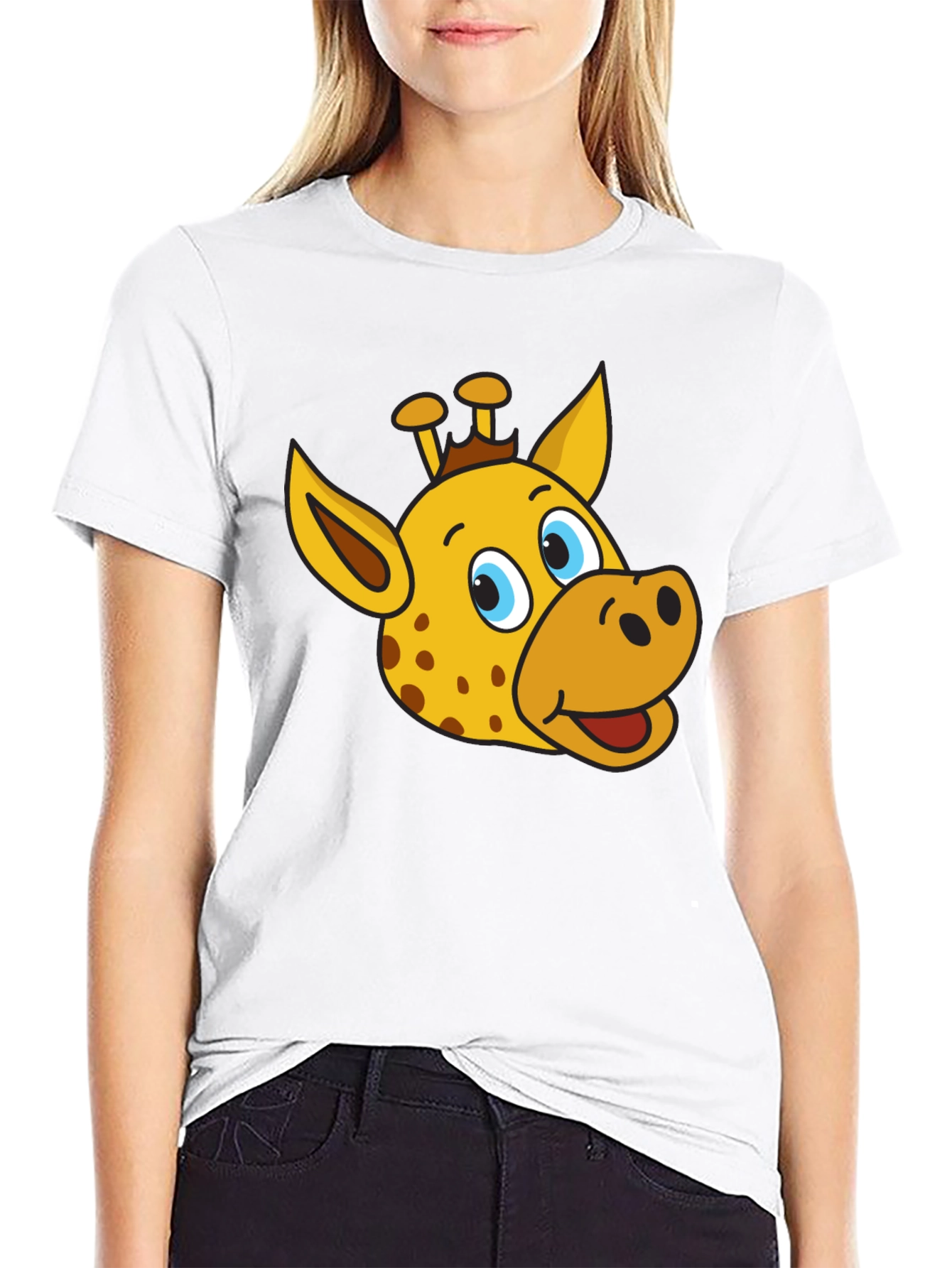 Black Giraffe Cartoon Graphic Tee - Black T-Shirt view 9