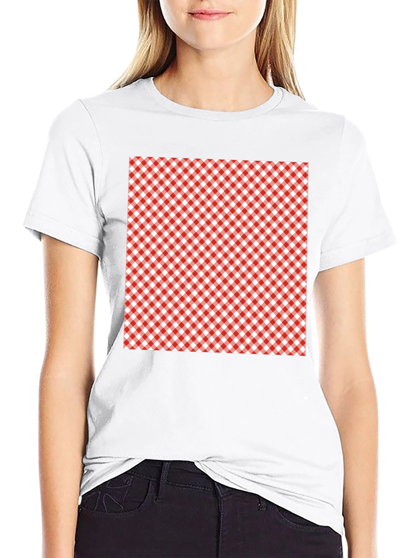Black Red & White Gingham Patterned T-Shirt view 9