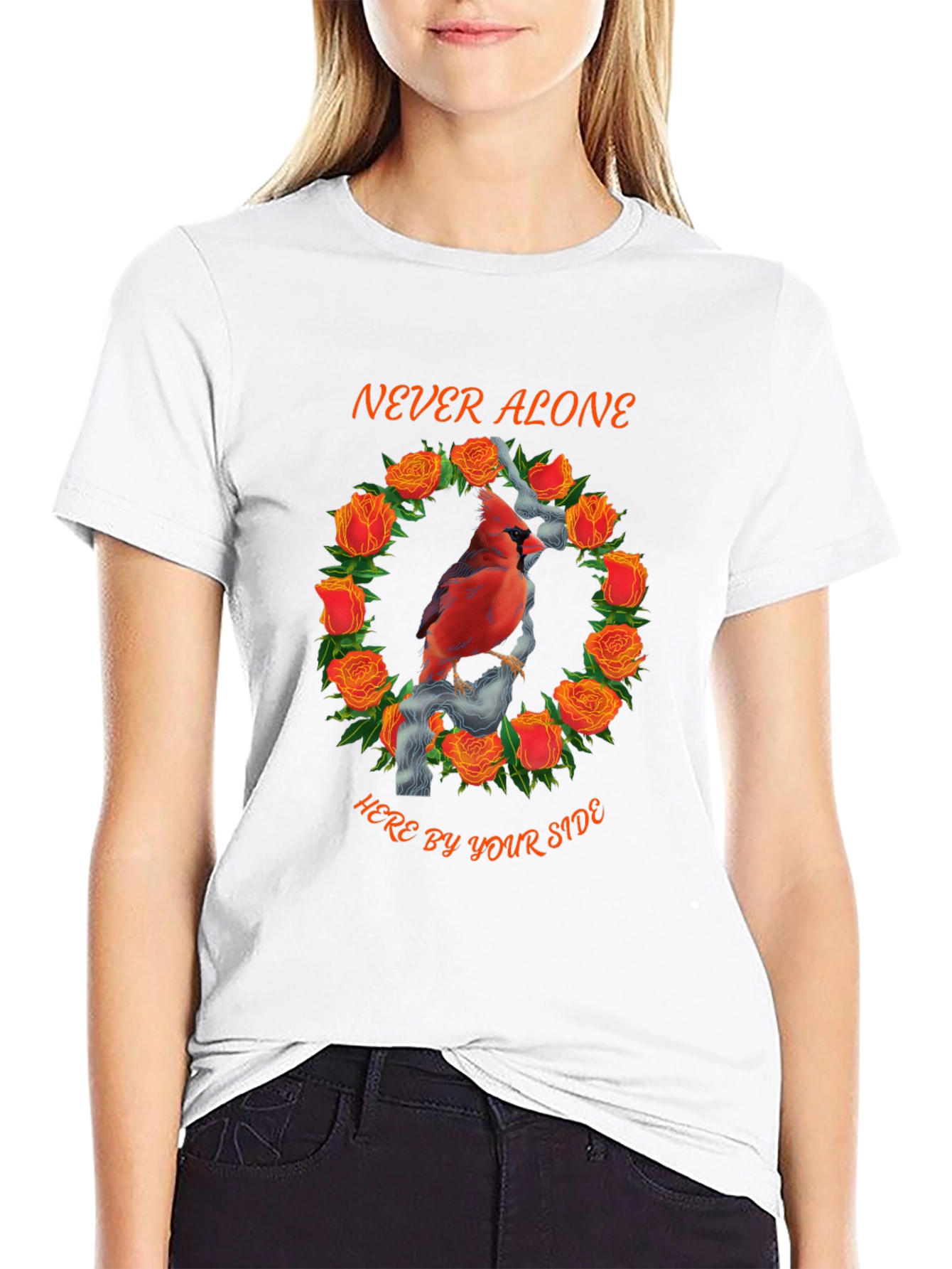 Black Cardinal Rose Wreath Graphic Tee - Never Alone view 9