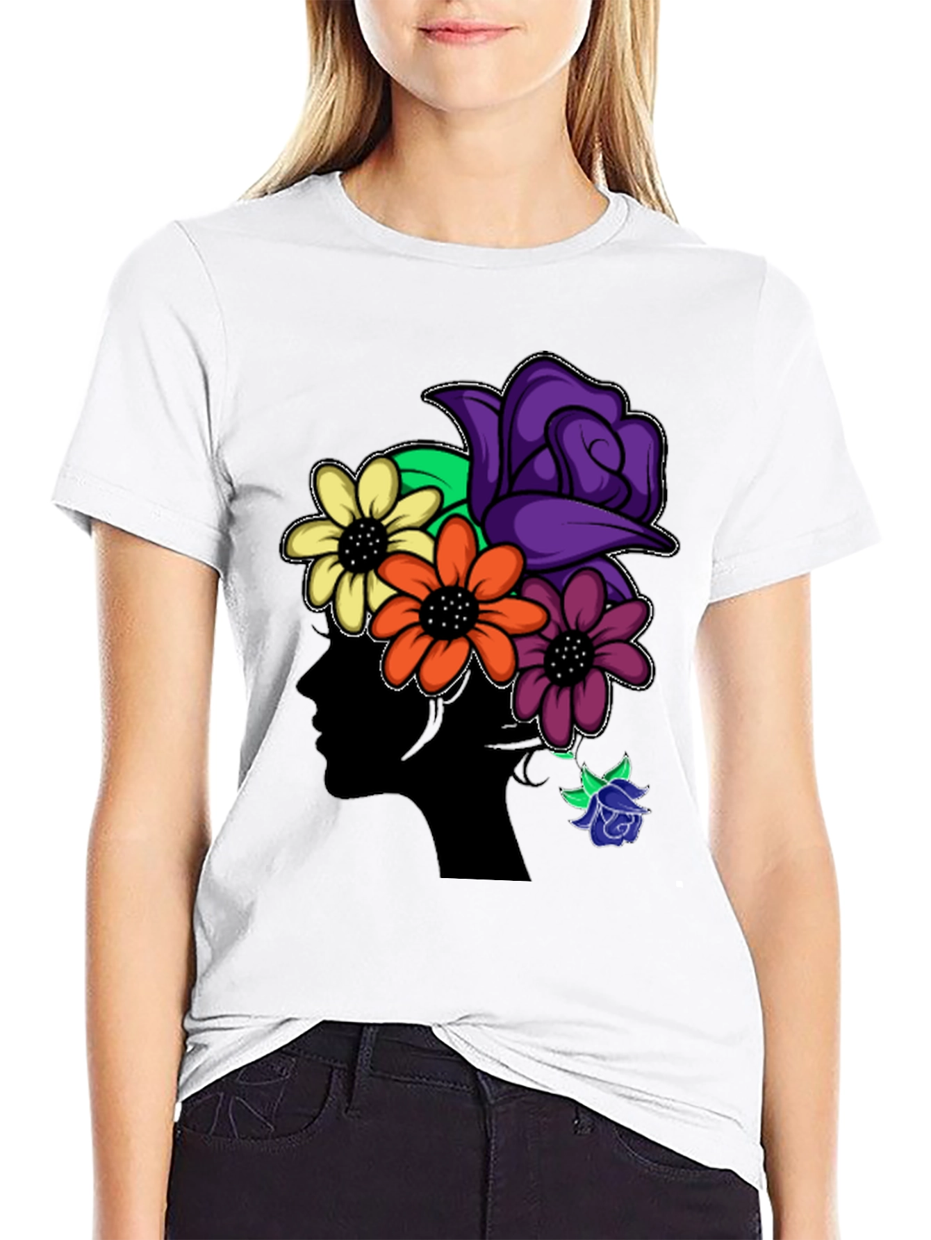 Black Floral Silhouette Black T-Shirt view 9