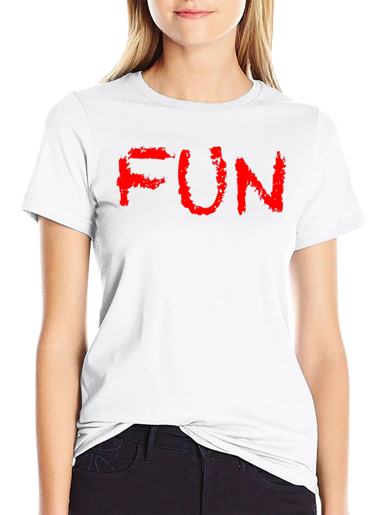 Black FUN Red Text Black Cotton T-Shirt view 9