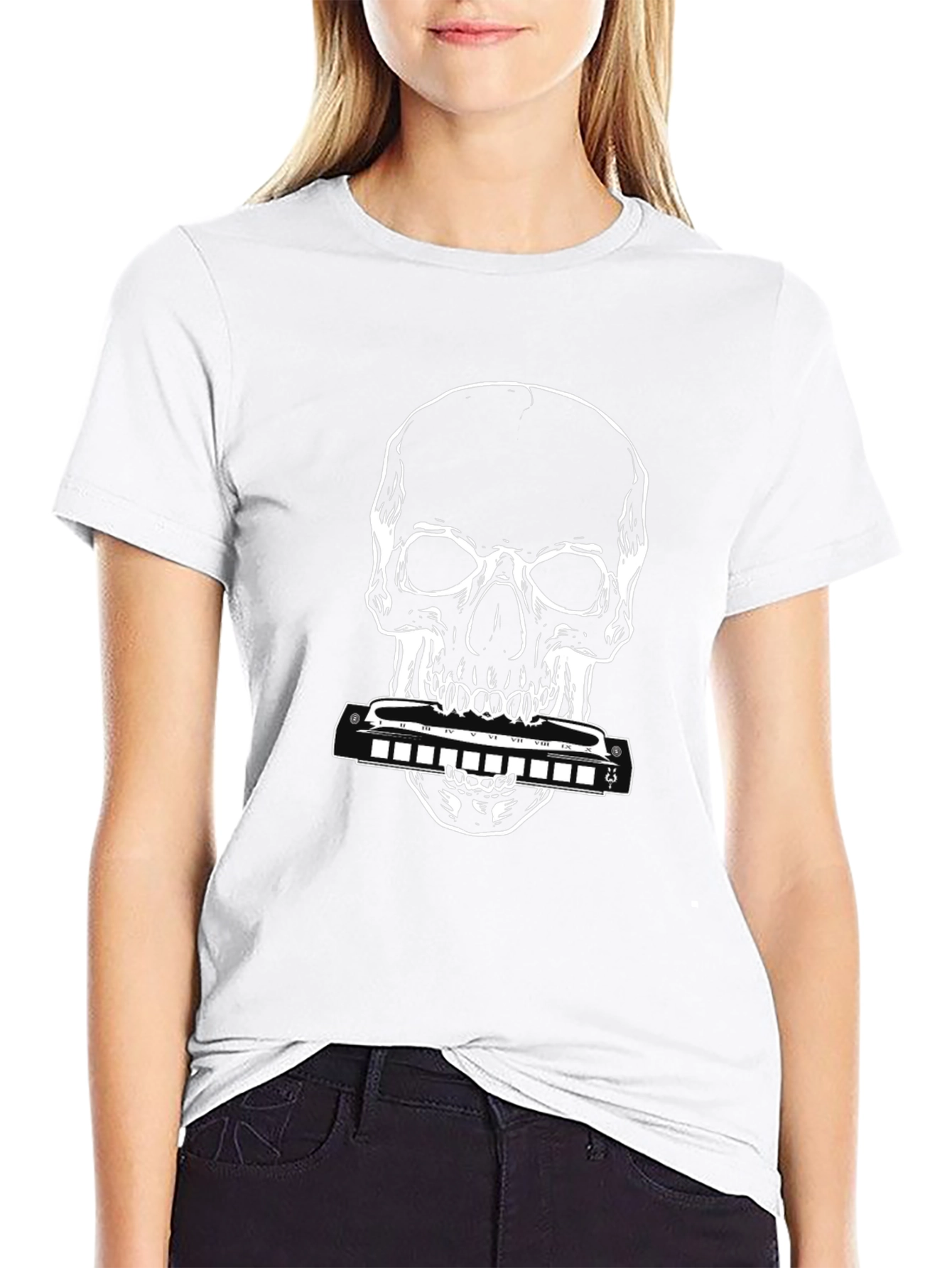 Skull Harmonica Graphic Tee - Black Cotton - 9