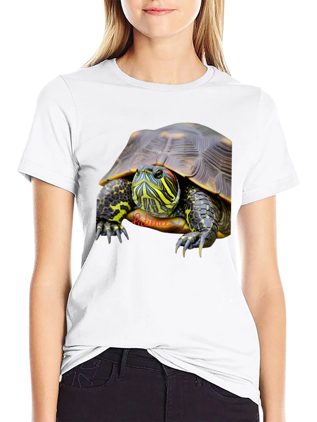 Black Turtle Graphic Tee - Patience Design - Black Cotton T-Shirt view 9