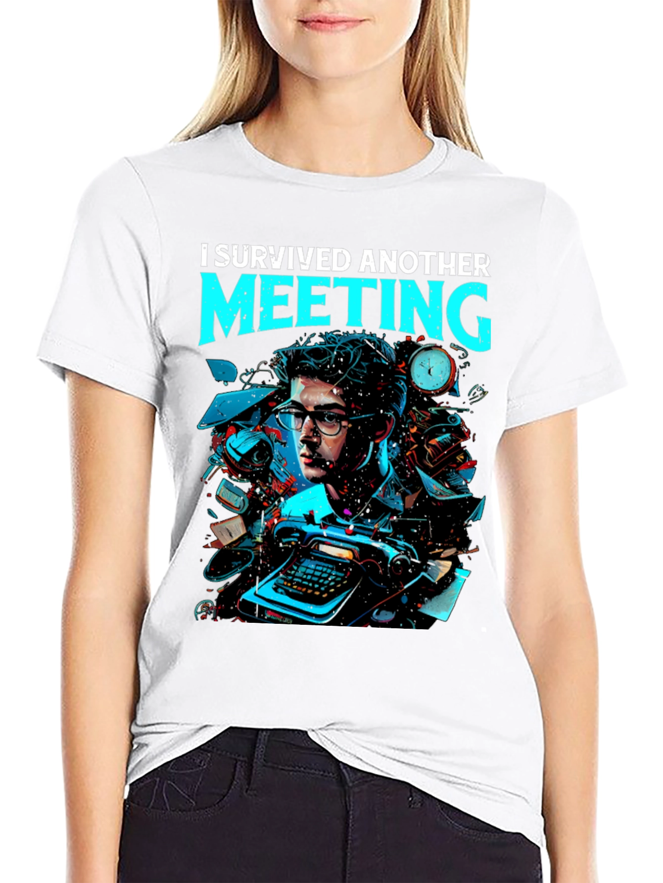 Black I Survived Another Meeting Graphic Tee view 9