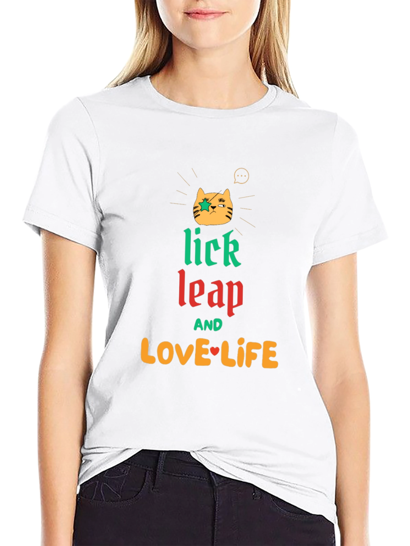Black Lick Leap Love Life Cat Graphic Tee - Black view 9