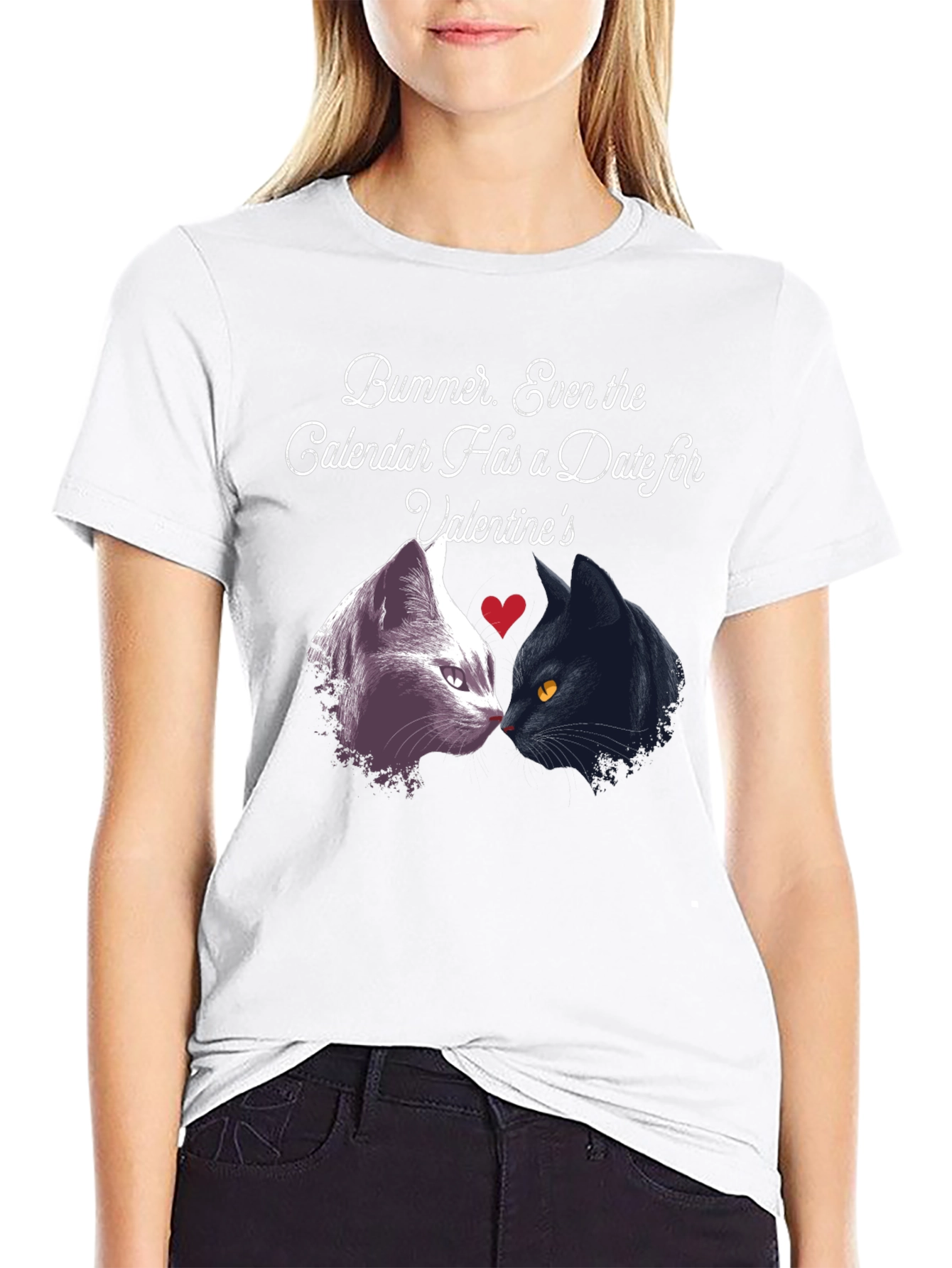 Black Valentine's Day Cat T-Shirt - 'Bummer' Single Life Apparel view 9