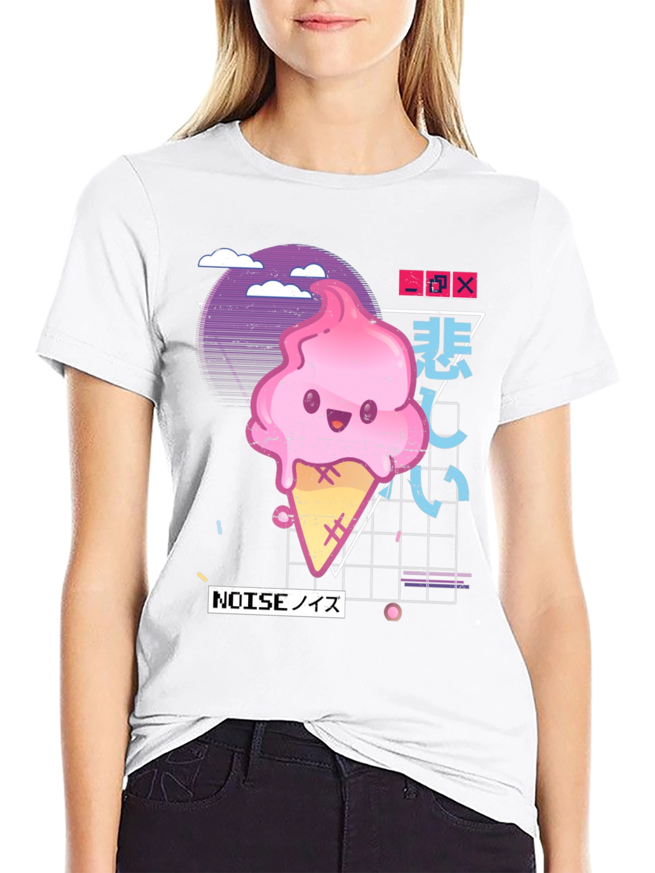 Black Kawaii Ice Cream Cone Graphic Tee view 9