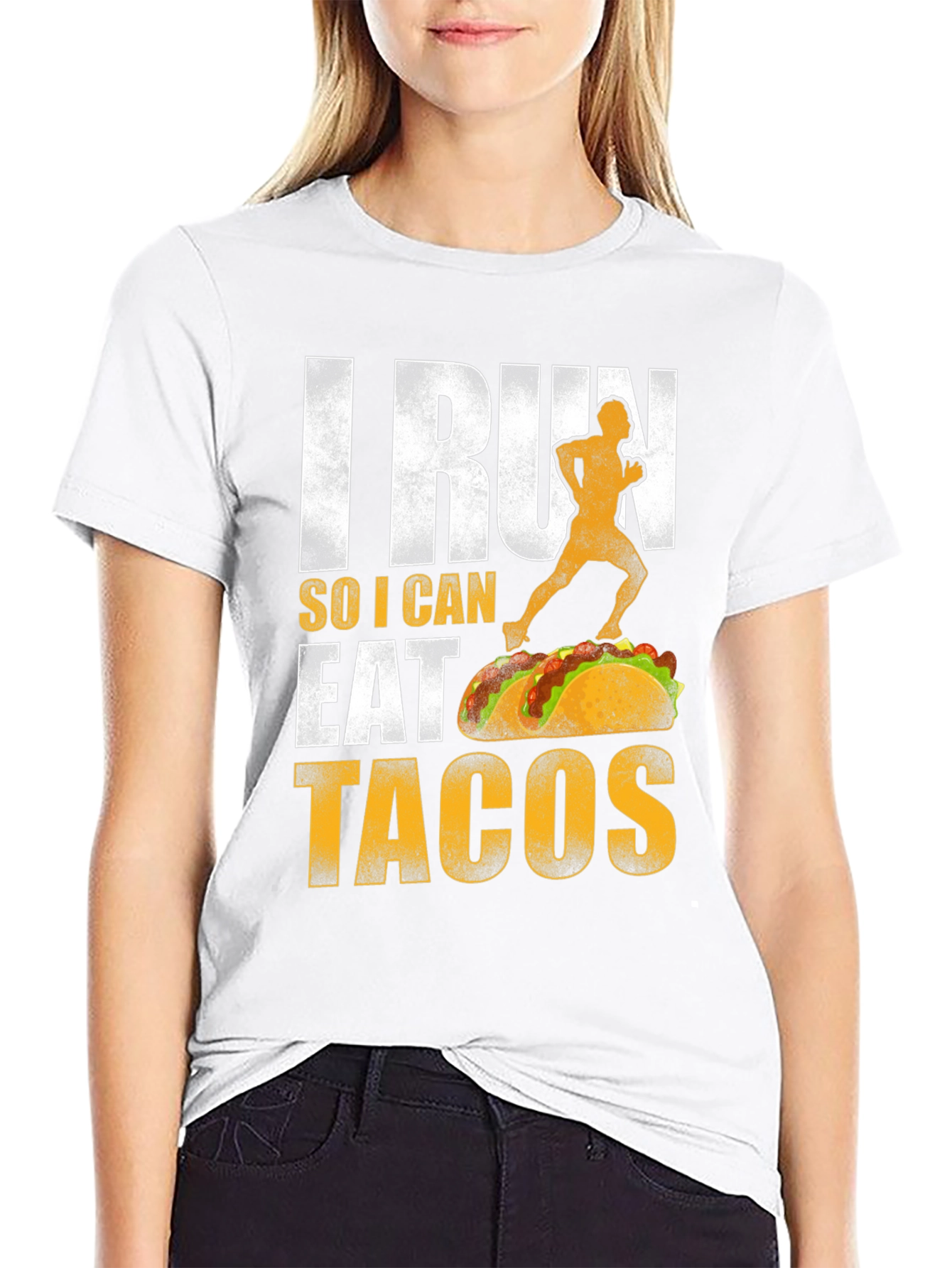 Black I Run So I Can Eat Tacos Graphic Tee view 9
