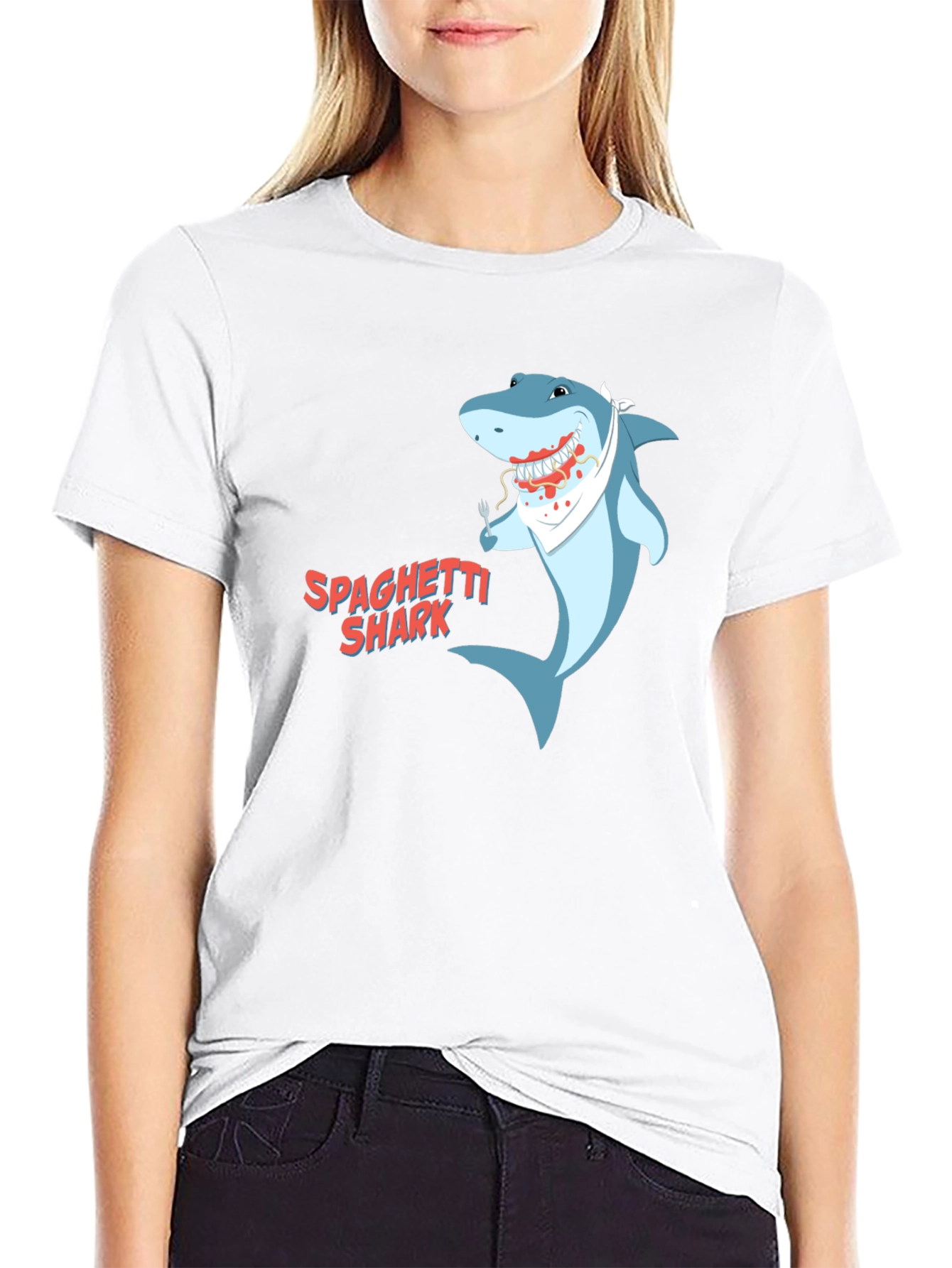 Black Spaghetti Shark Graphic Tee - Funny Cartoon Shirt view 9