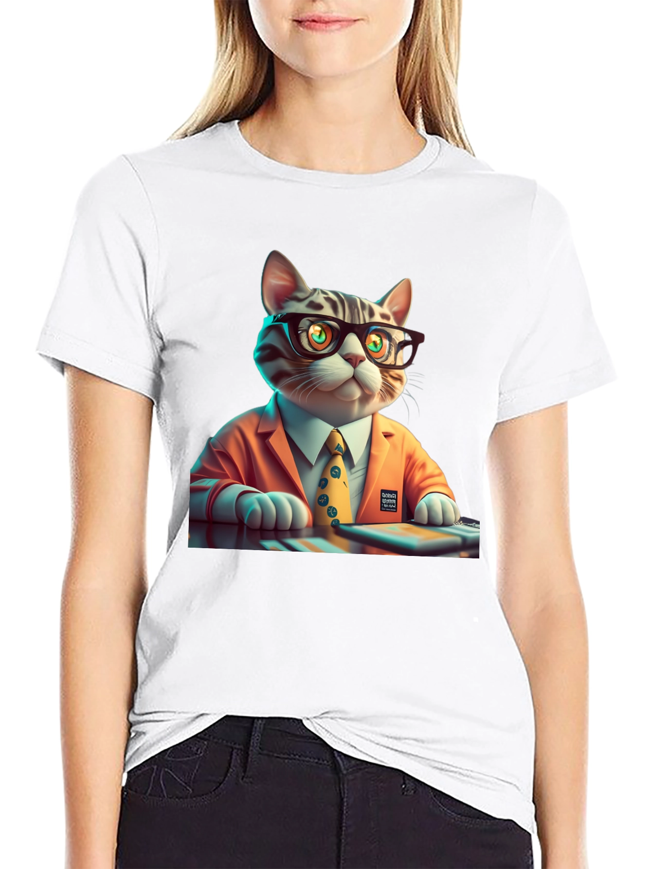 Black Cool Cat Businessman Graphic Tee view 9