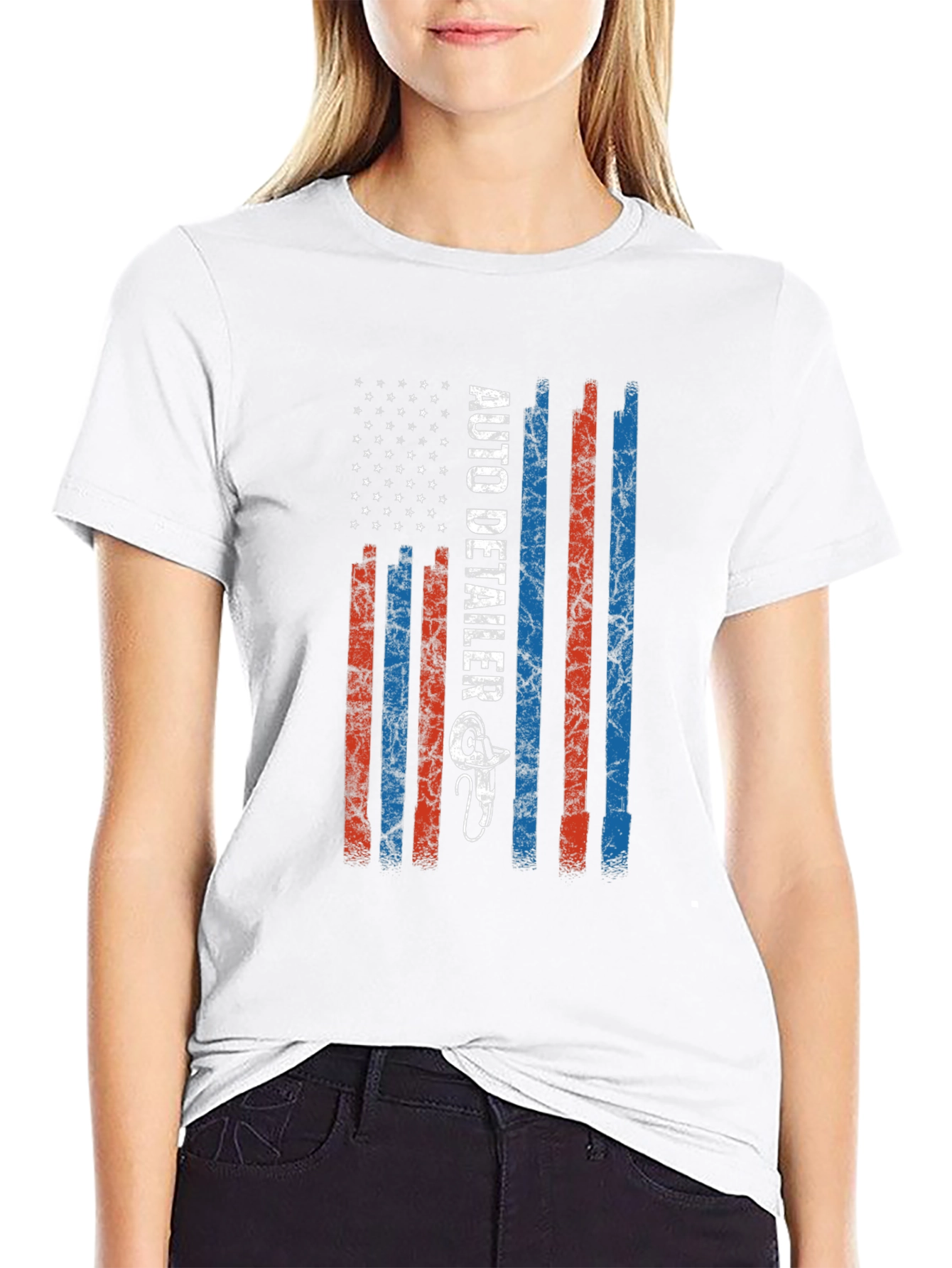 Black Auto Detailer US Flag T-Shirt view 9