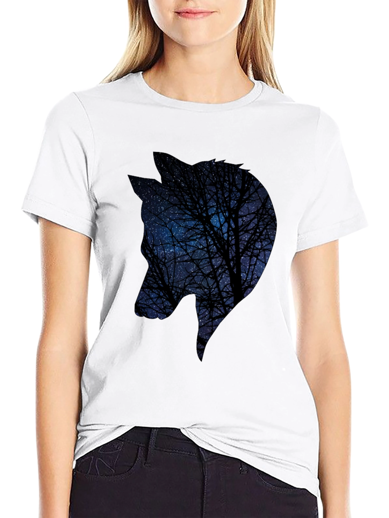 Black Night Sky Wolf Graphic Tee - Black Cotton Blend view 9