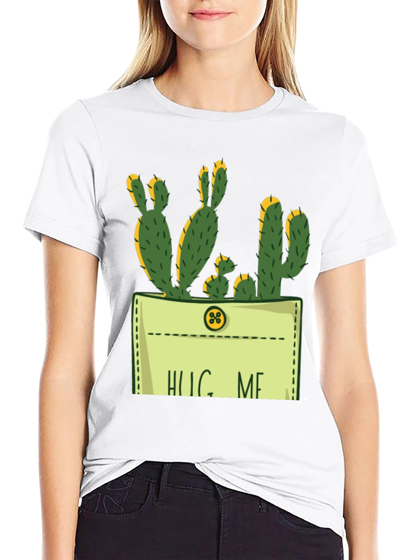 Black Hug Me Cactus Graphic Tee - Unique Design view 9