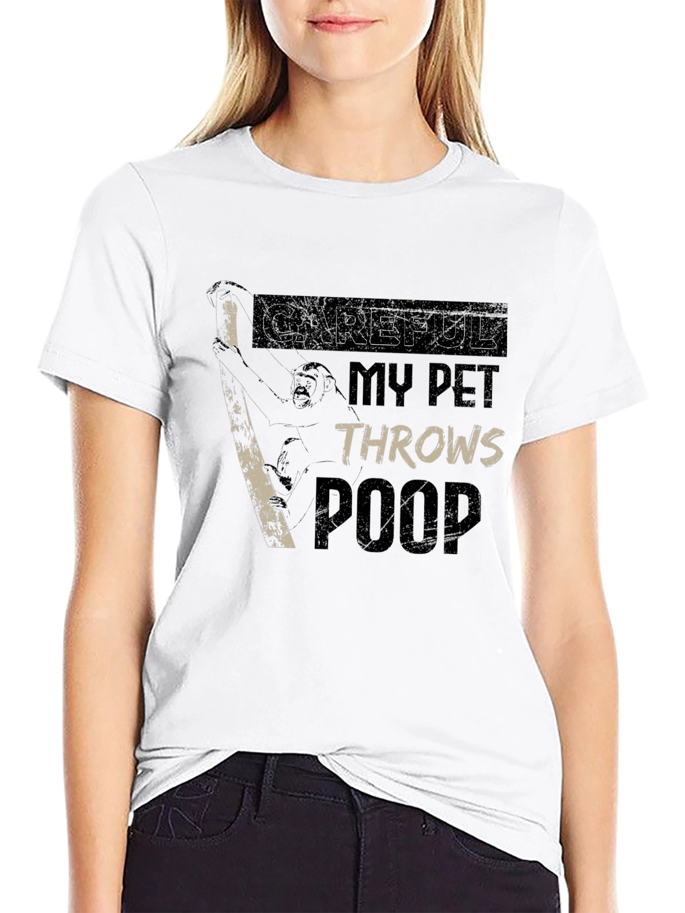 Black Careful My Pet Throws Poop Graphic T-Shirt view 9