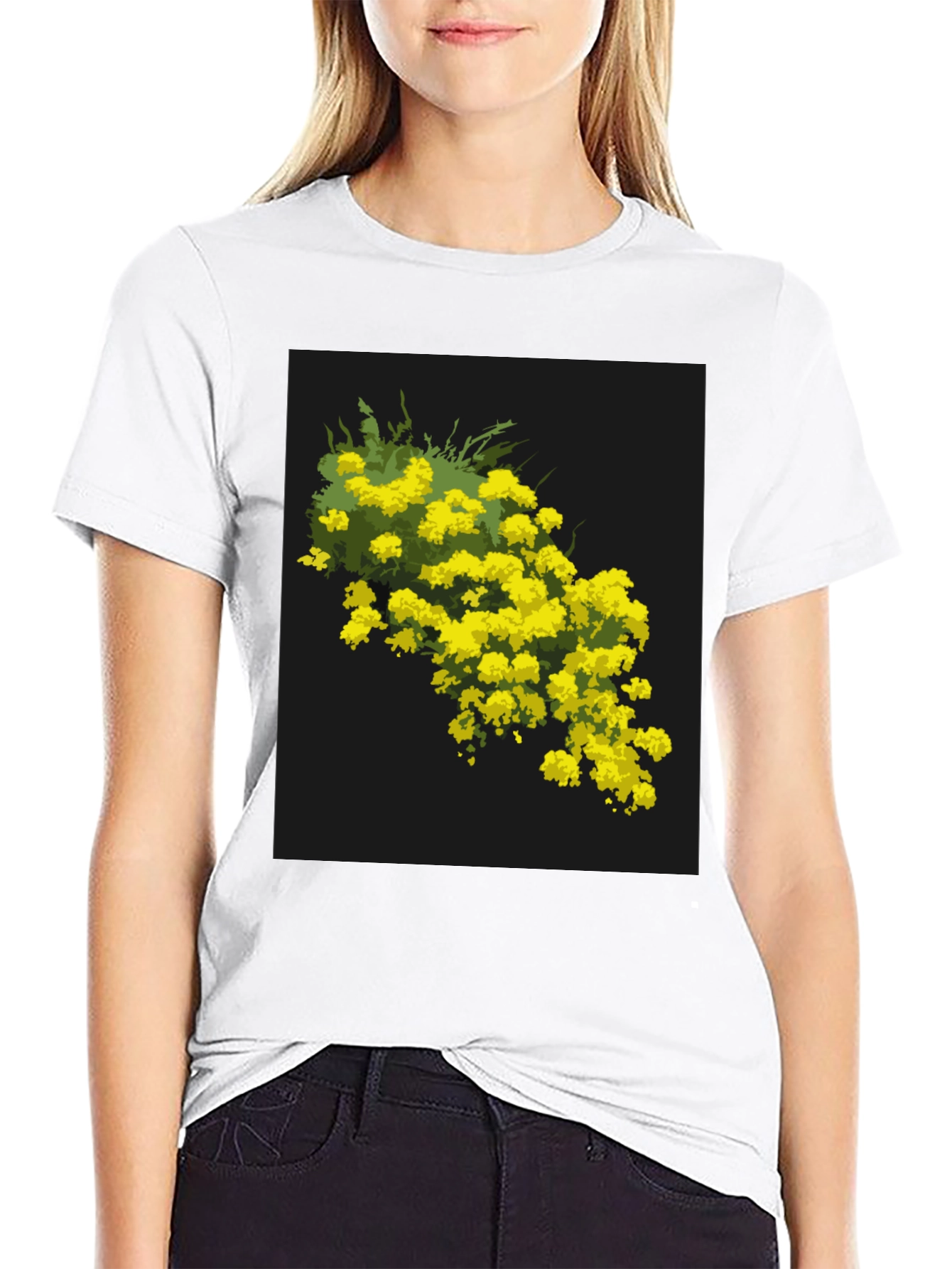 Black Floral Print Black Crew Neck T-Shirt view 9