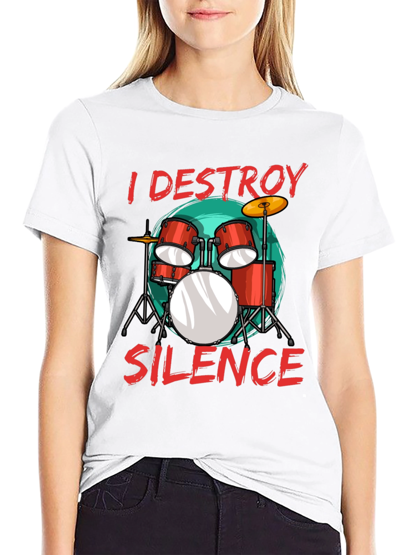Black I Destroy Silence Drummer T-Shirt Music Lover Tee view 9
