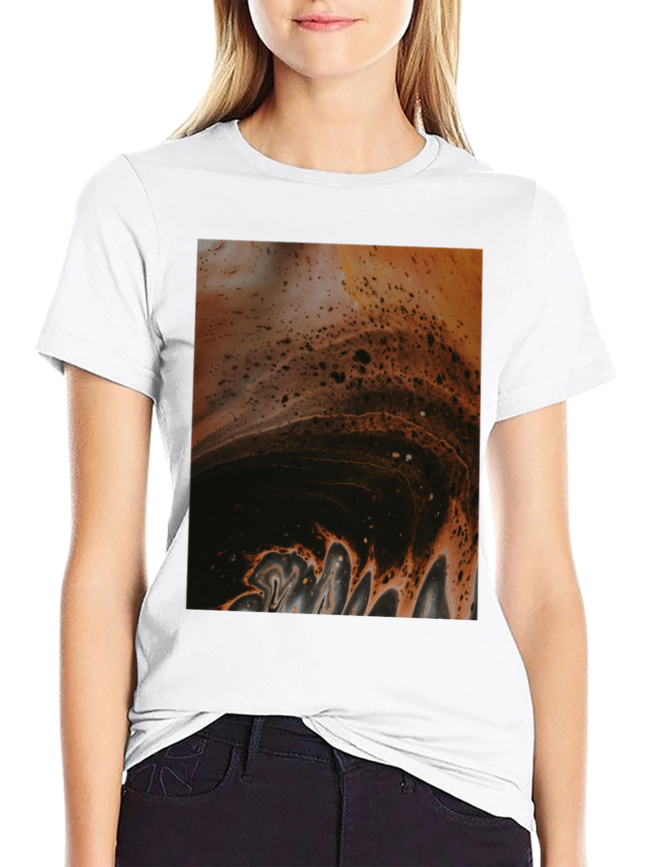 Black Abstract Fluid Art Print Black T-Shirt view 9