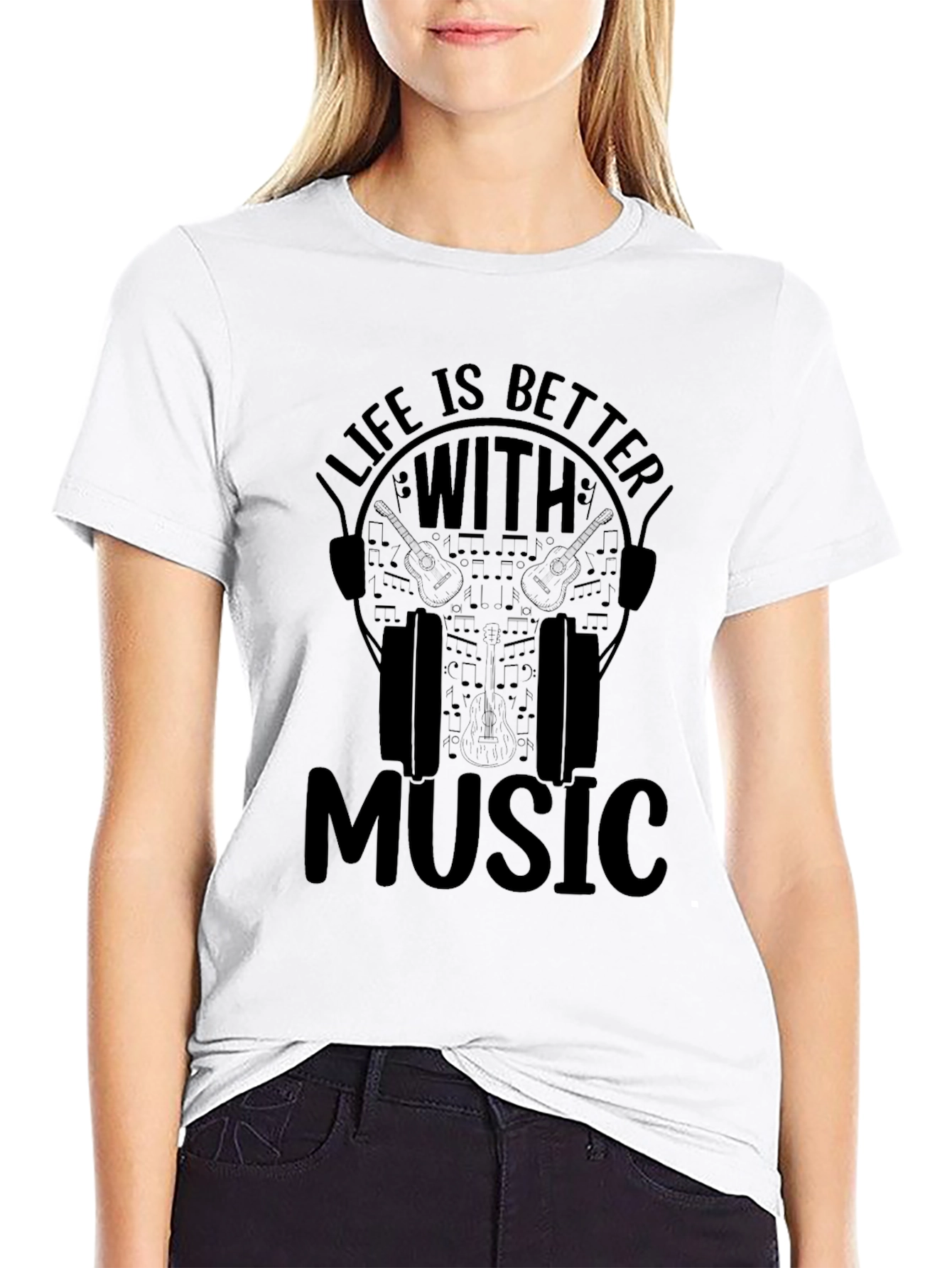 Black Life is Better With Music Graphic T-Shirt view 9