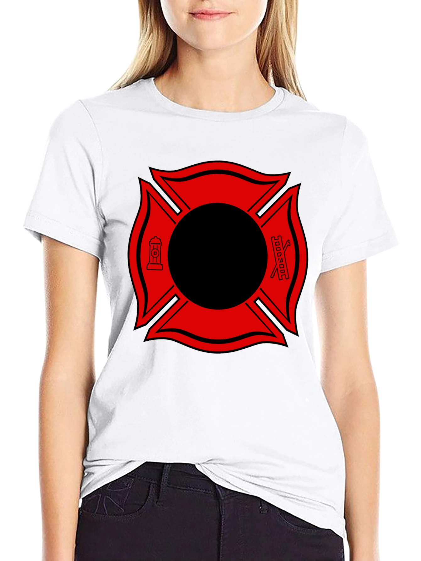 Black Firefighter Maltese Cross Graphic Tee view 9
