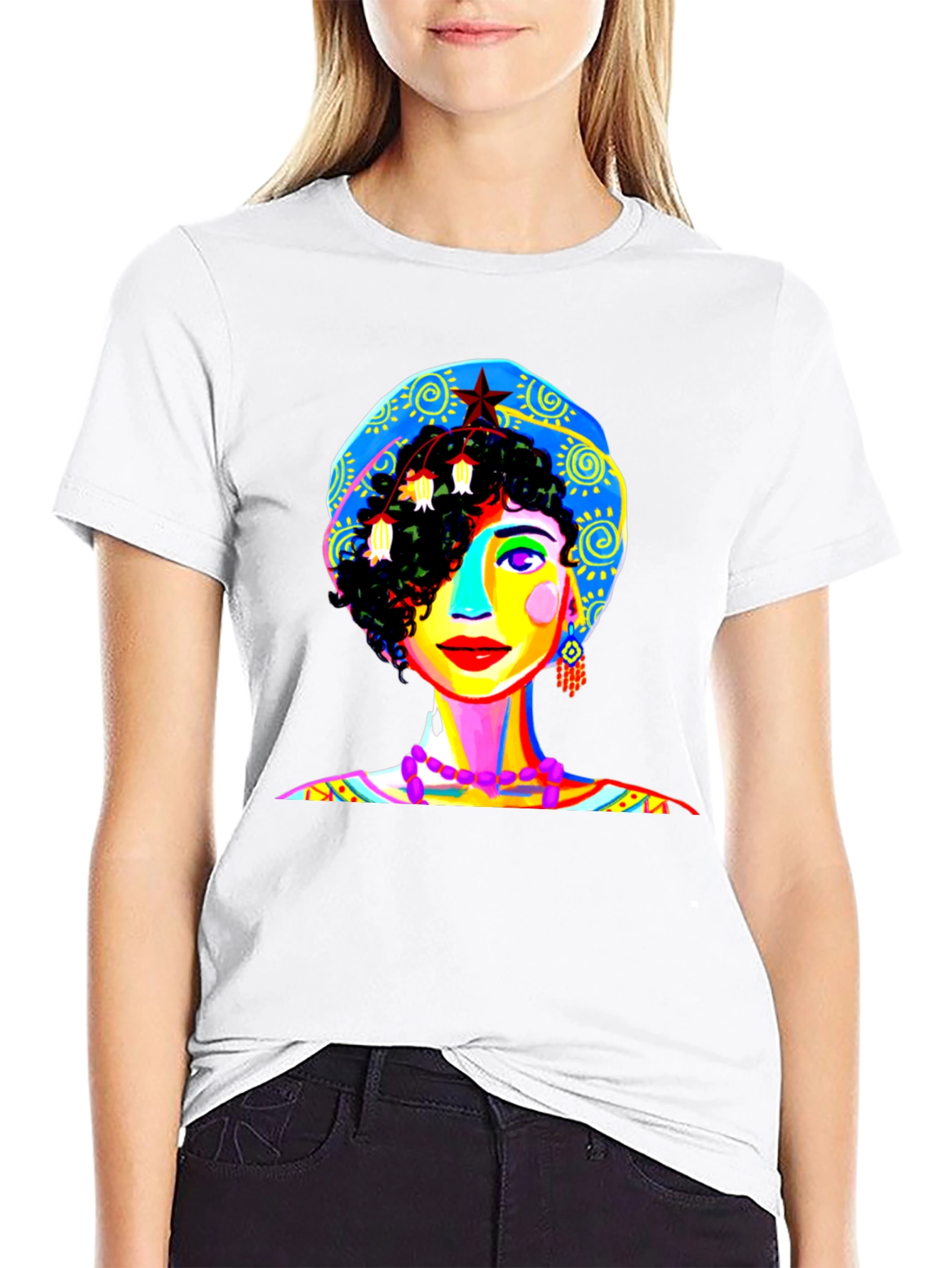 Black Vibrant Woman Graphic Tee - Unique Pop Art Design view 9