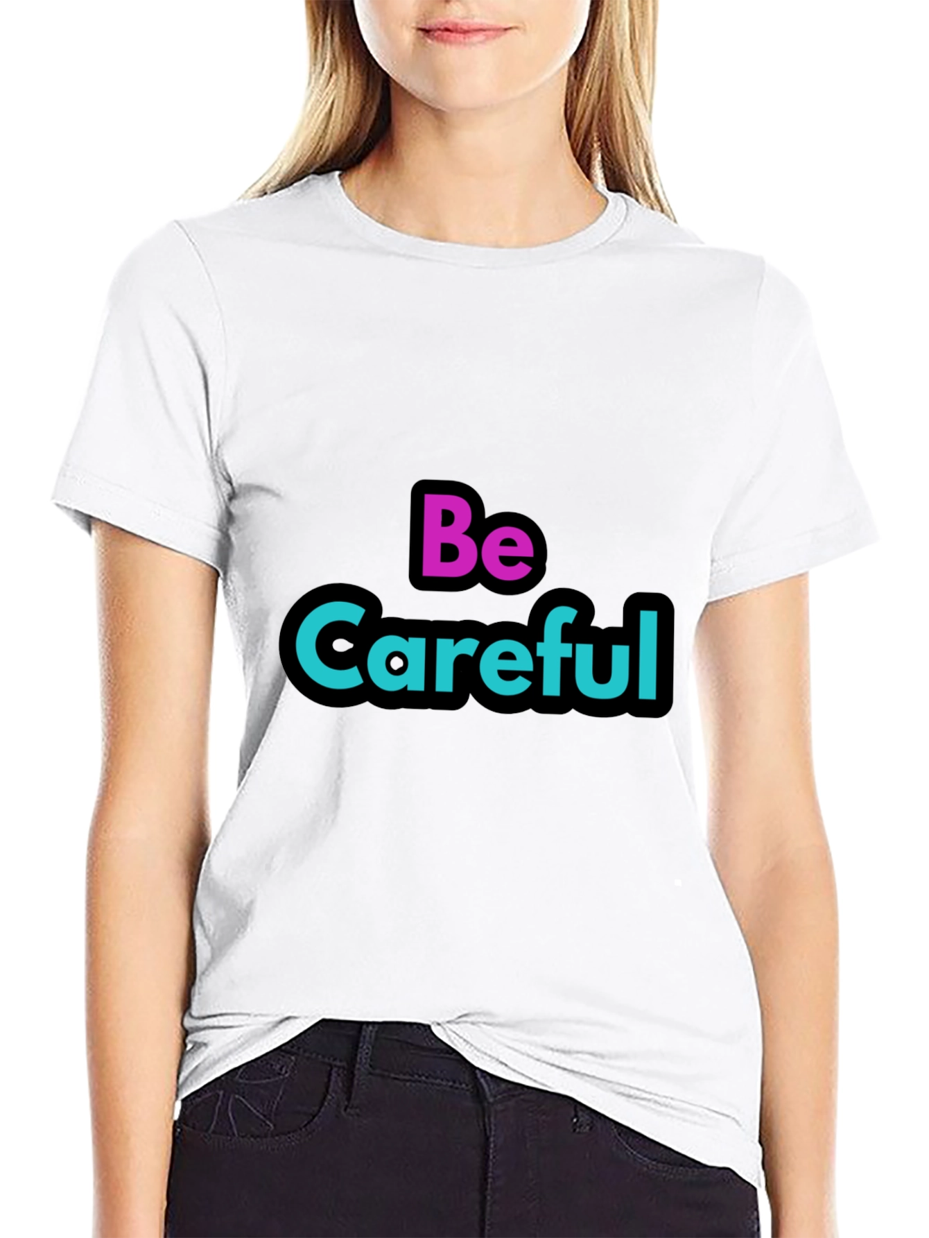 Black Be Careful Graphic Tee - Stylish Warning T-Shirt view 9