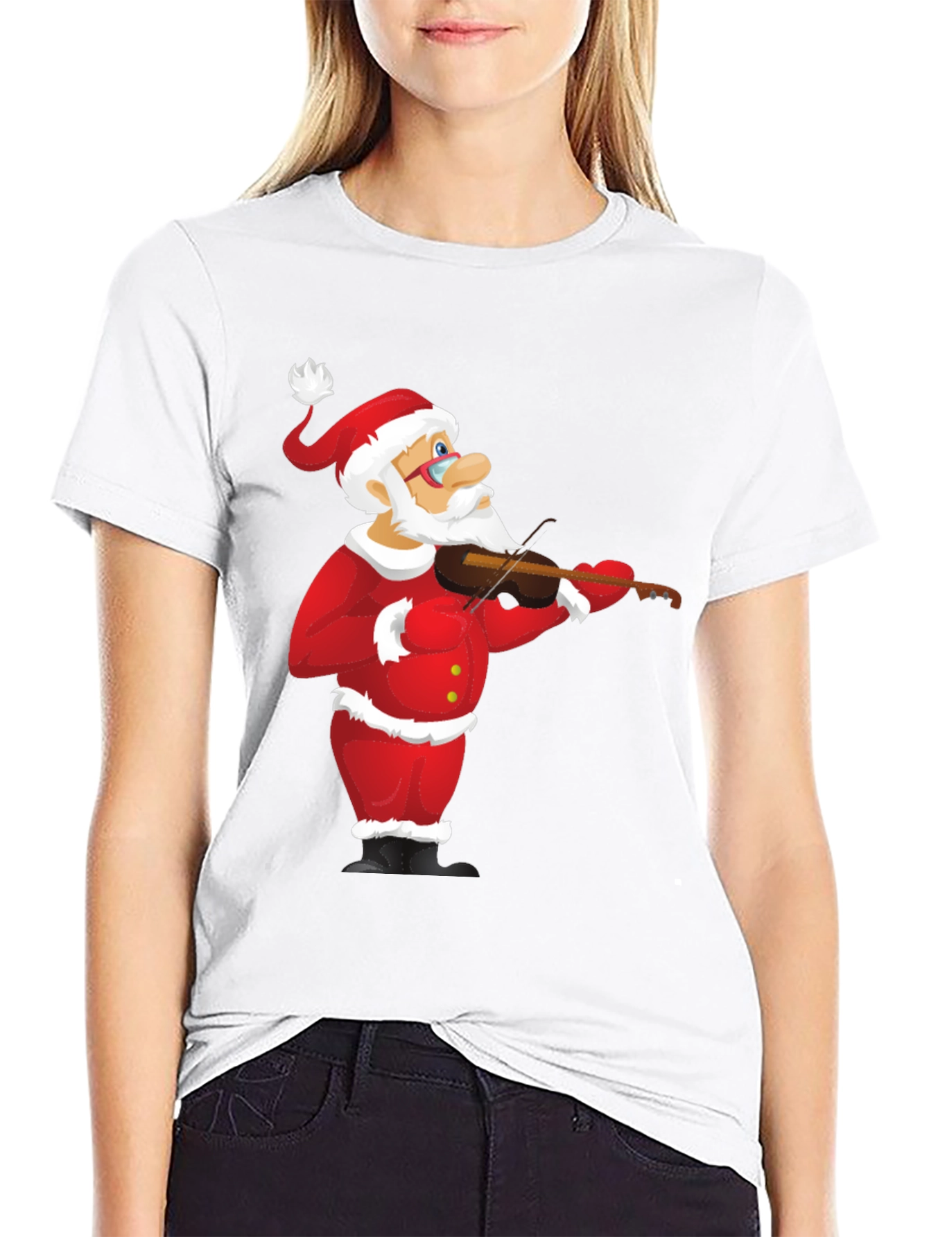 Black Santa Claus Violinist Black T-Shirt view 9