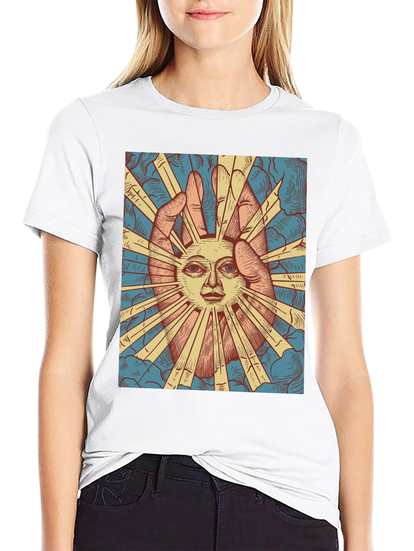 Black Mystic Sun Graphic Tee - Unique Hand Drawn Design view 9