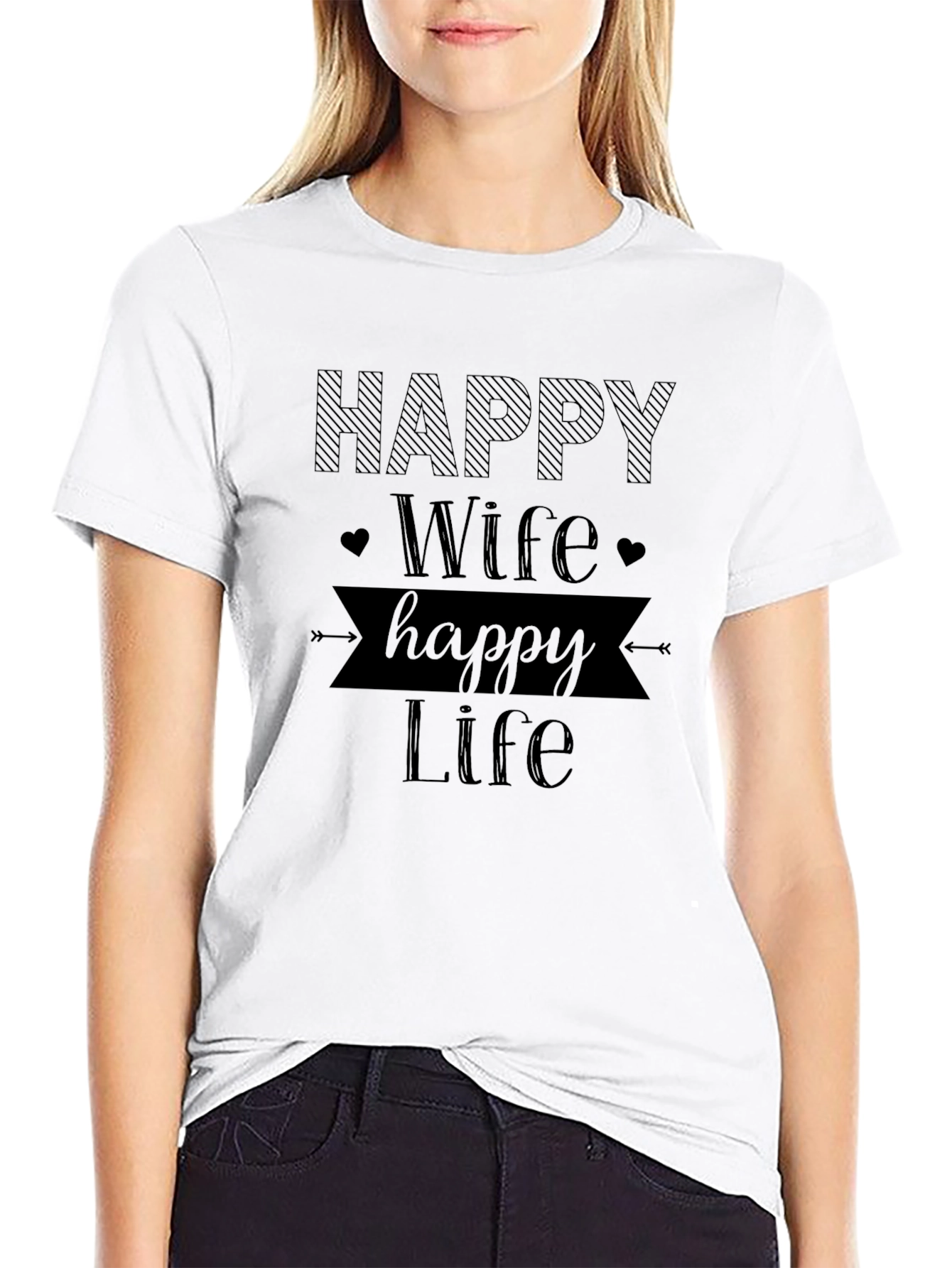 Black Happy Wife Happy Life Graphic Tee view 9