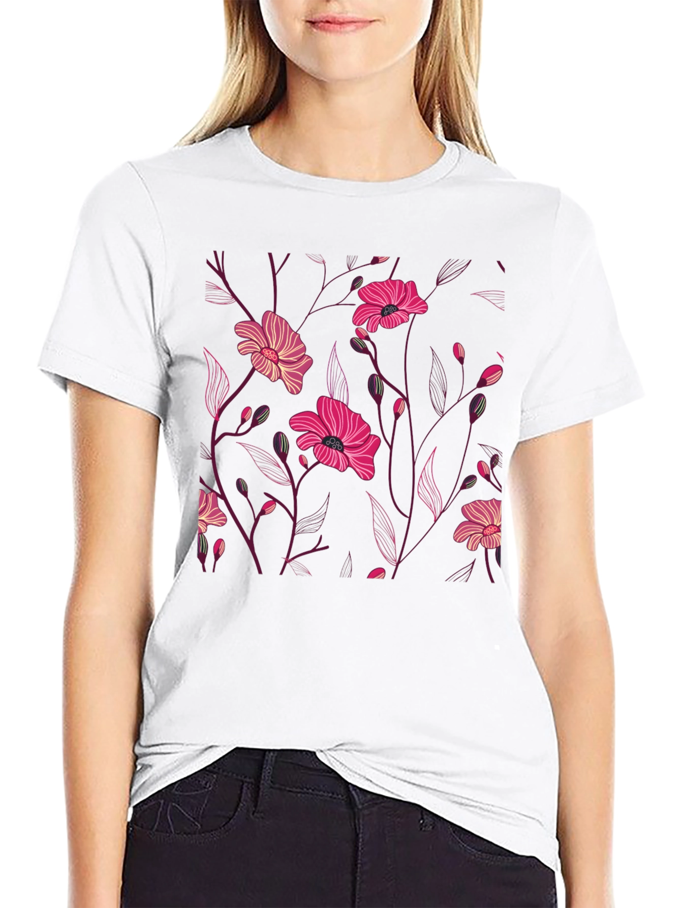 Black Floral Print Black T-Shirt view 9