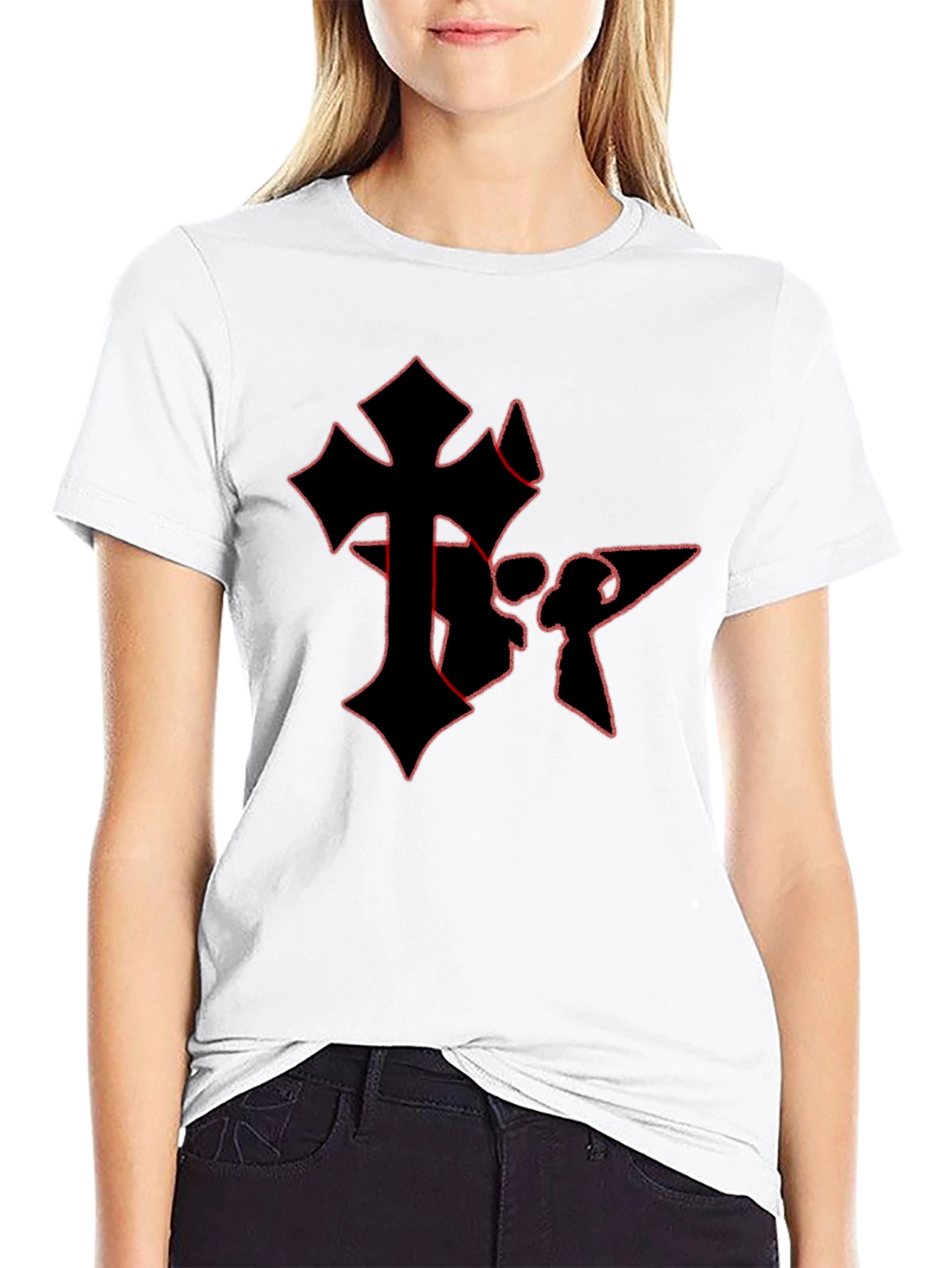 Black Edgy Gothic Cross Graphic Tee - Black Cotton Blend view 9