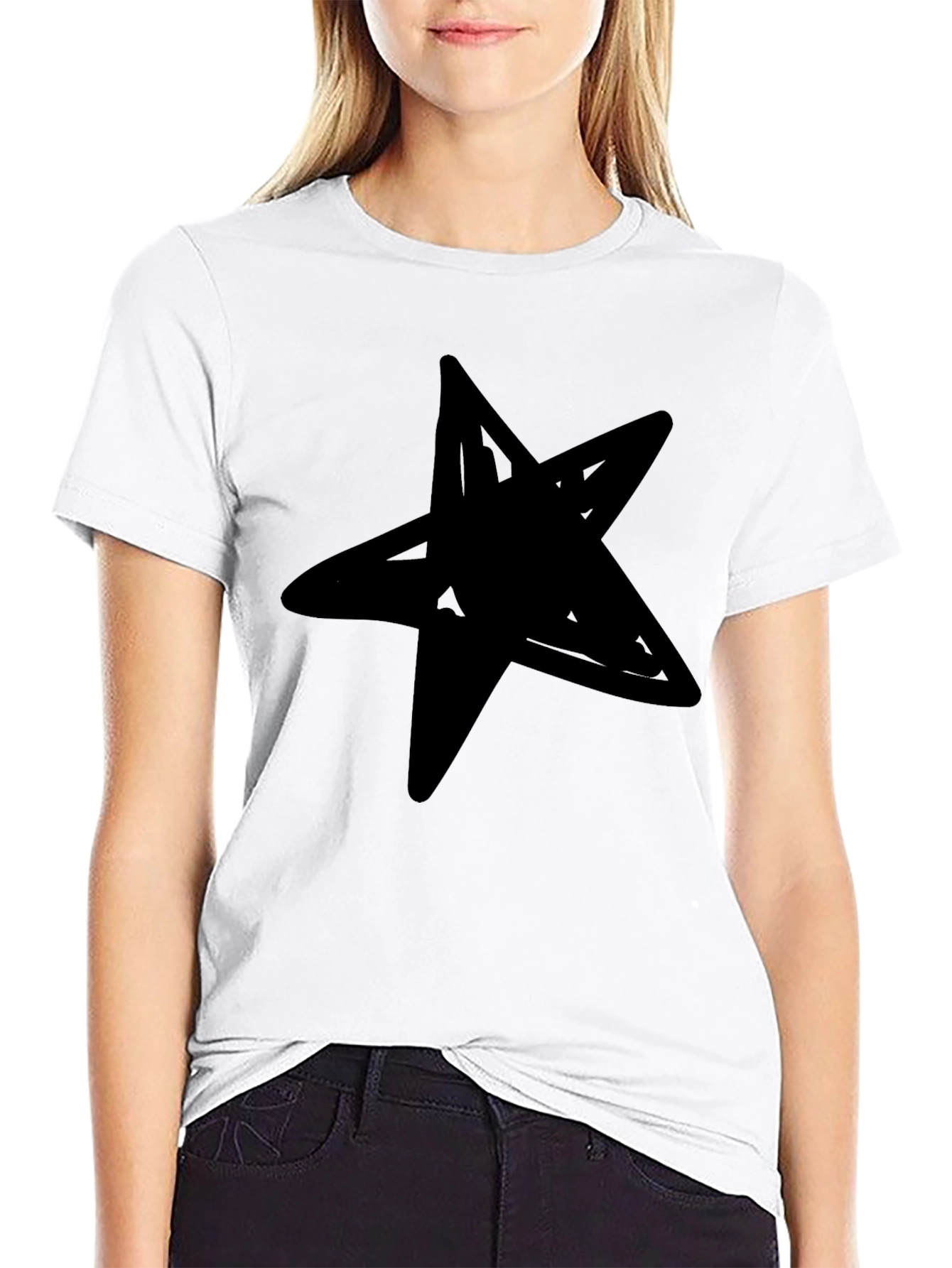 Black Black T-Shirt with Bold Star Graphic view 9